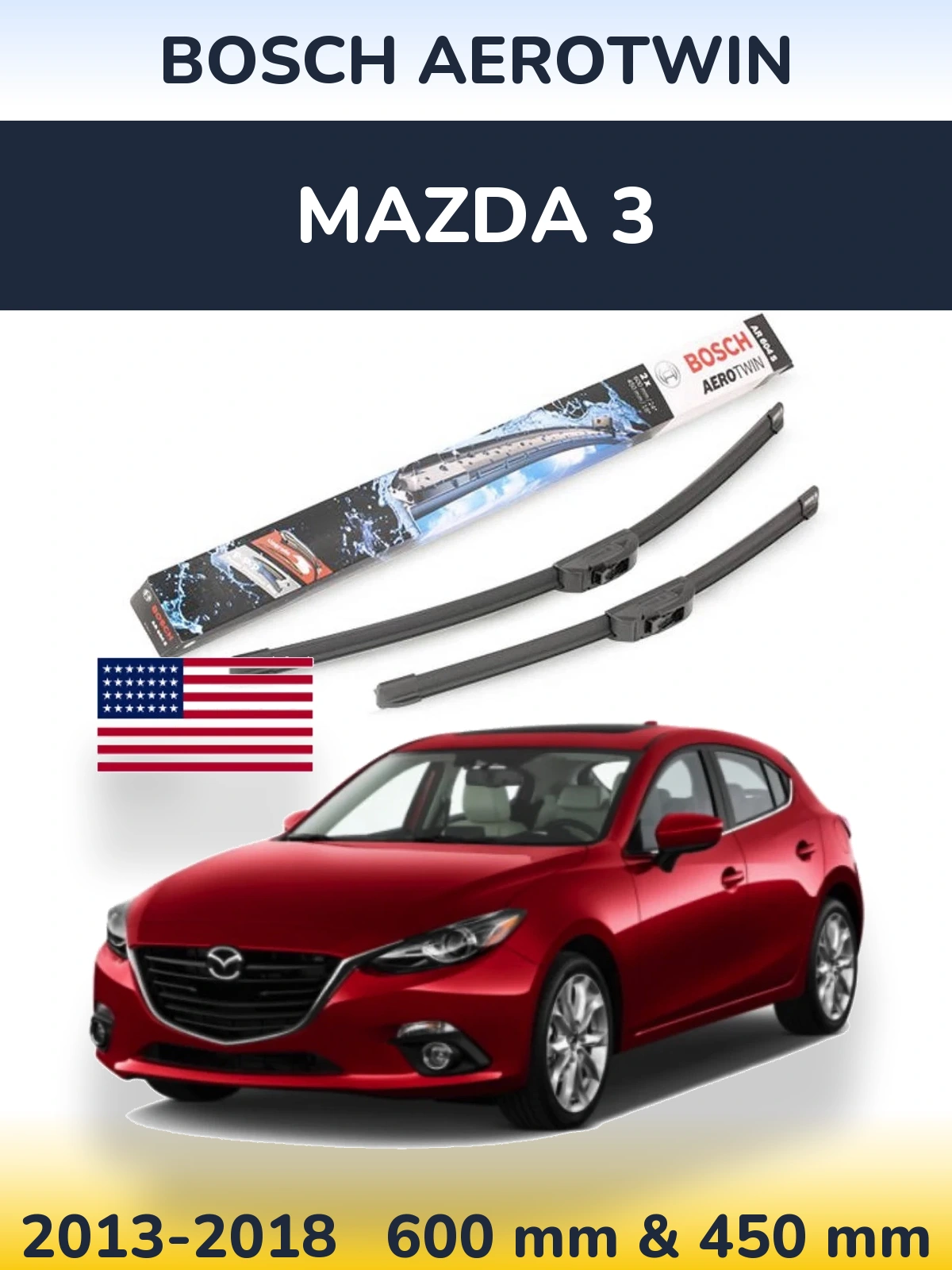 Front wiper blade set BOSCH AeroTwin 600 & 450 мм for Mazda 3 2013-2018