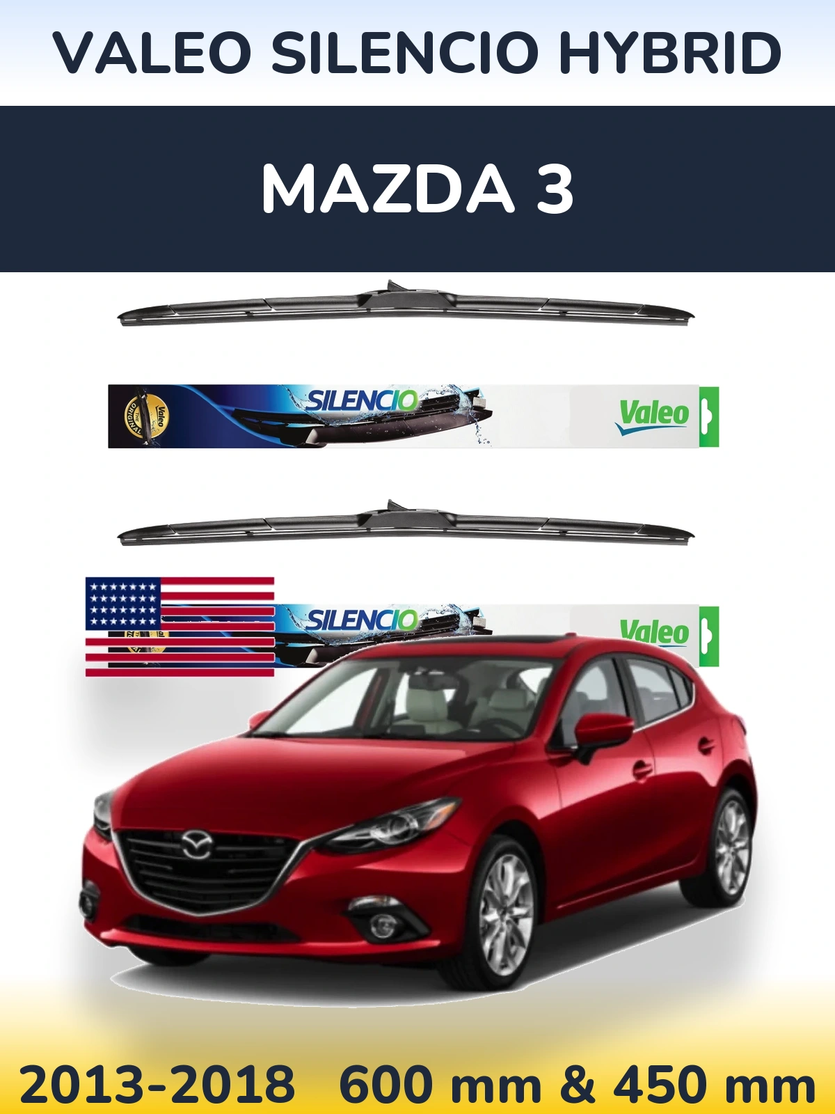 Комплект передніх щіток Valeo Silencio Hybrid 600 & 450 мм для Mazda 3 2013-2018