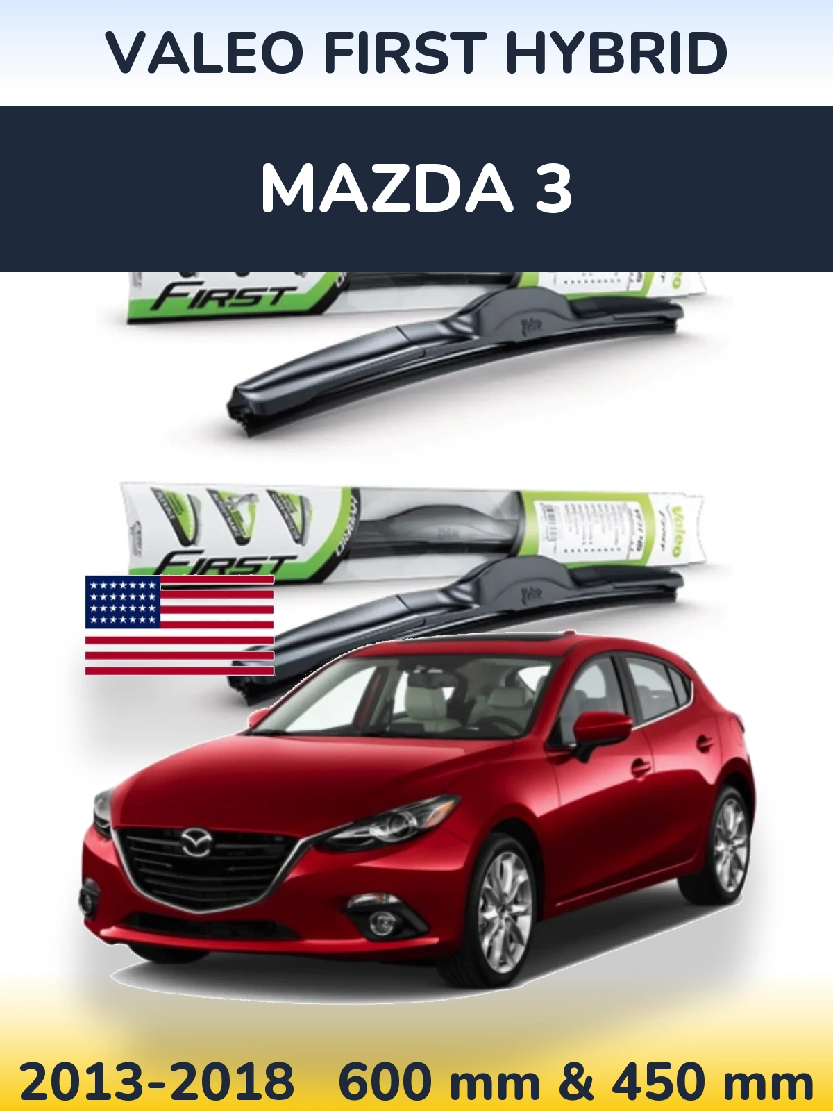 Komplet przednich wycieraczek Valeo First Hybrid 600 & 450 mm do Mazda 3 2013-2018