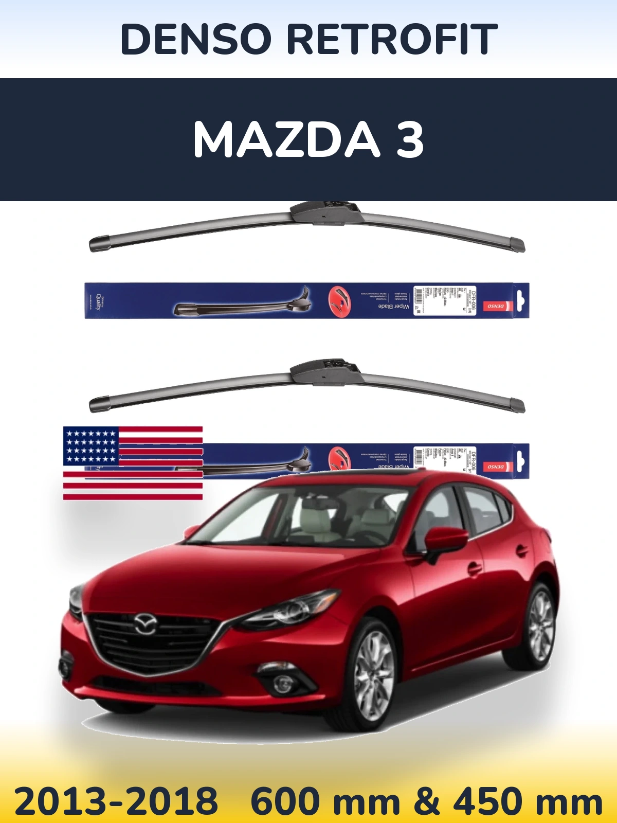 Front wiper blade set Denso Retrofit 600 & 450 мм for Mazda 3 2013-2018