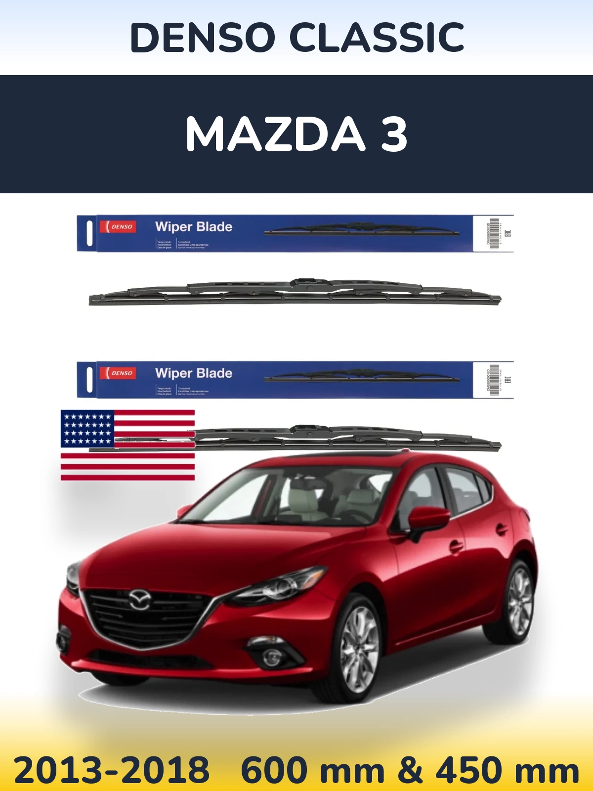 Front wiper blade set Denso Classic 600 & 450 mm for Mazda 3 2013-2018