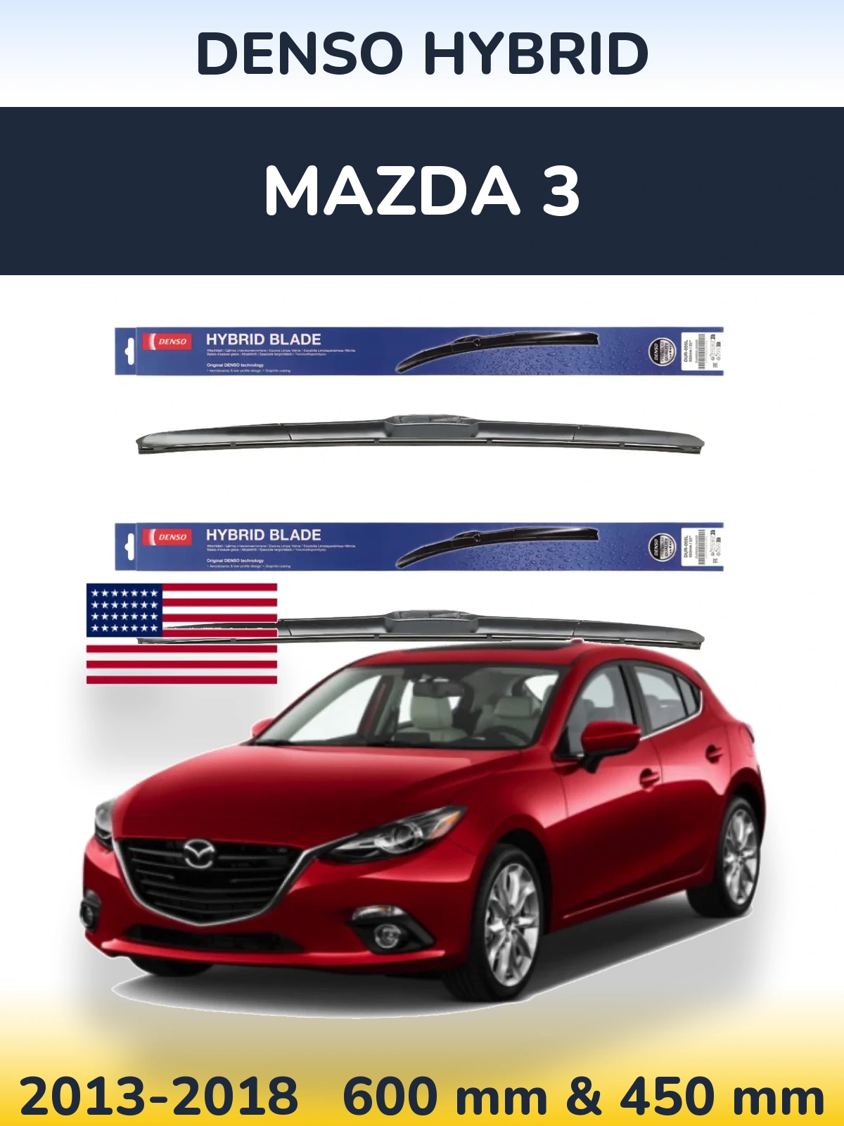Комплект передних дворников Denso Hybrid 600 & 450 мм для Mazda 3 2013-2018