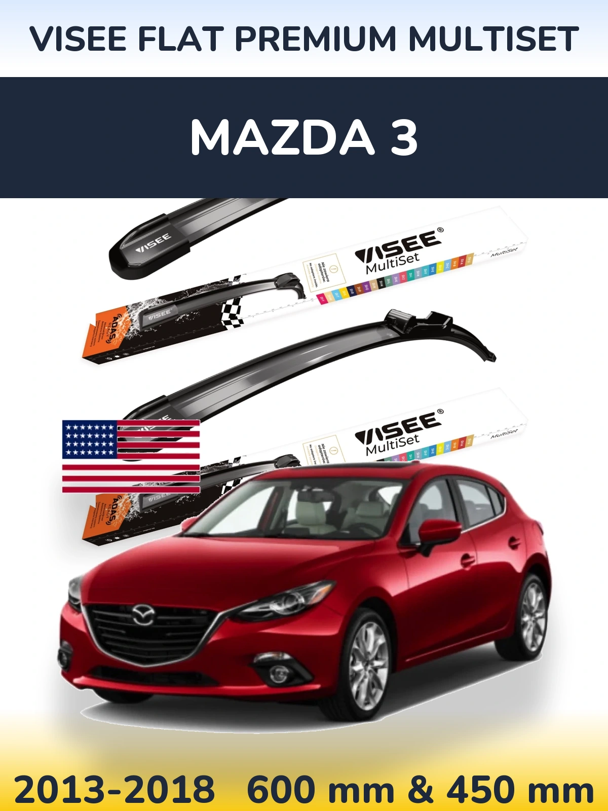 Front wiper blade set VISEE FLAT PREMIUM MultiSet 600 & 450 мм for Mazda 3 2013-2018