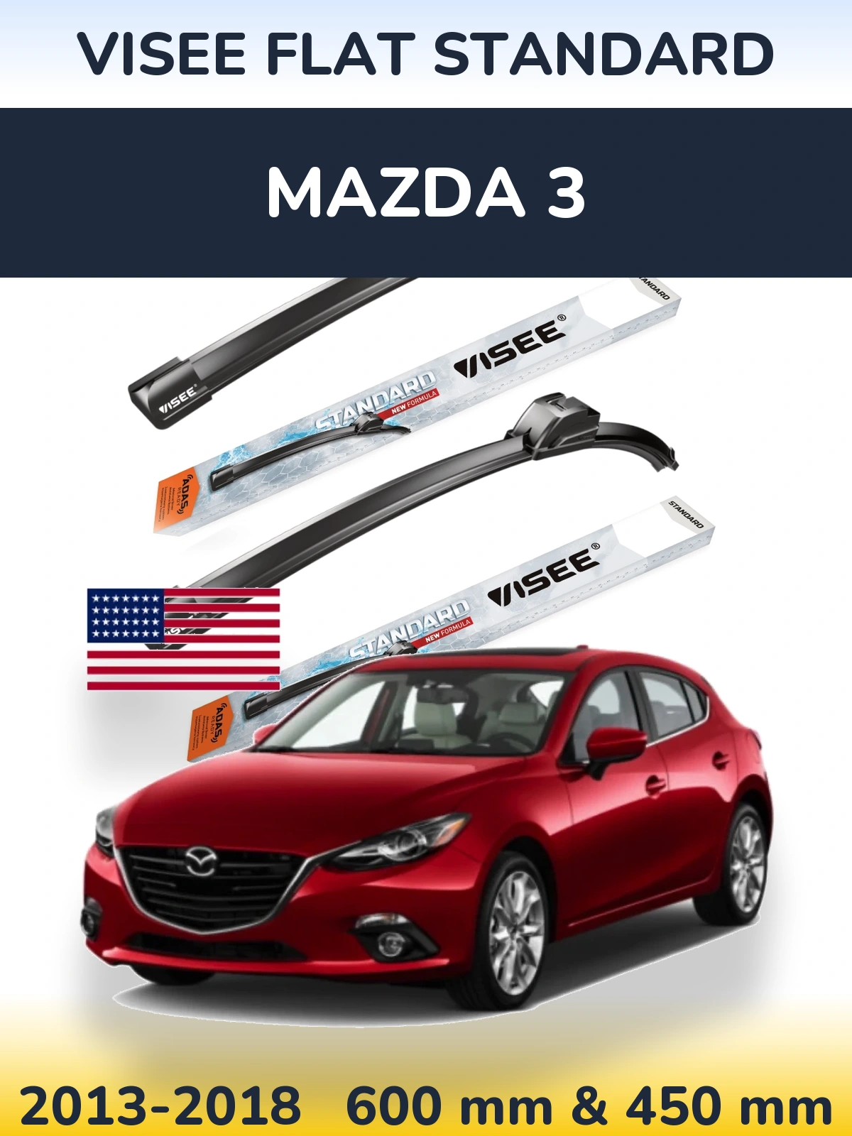 Комплект передних дворников VISEE FLAT STANDARD 600 & 450 мм для Mazda 3 2013-2018