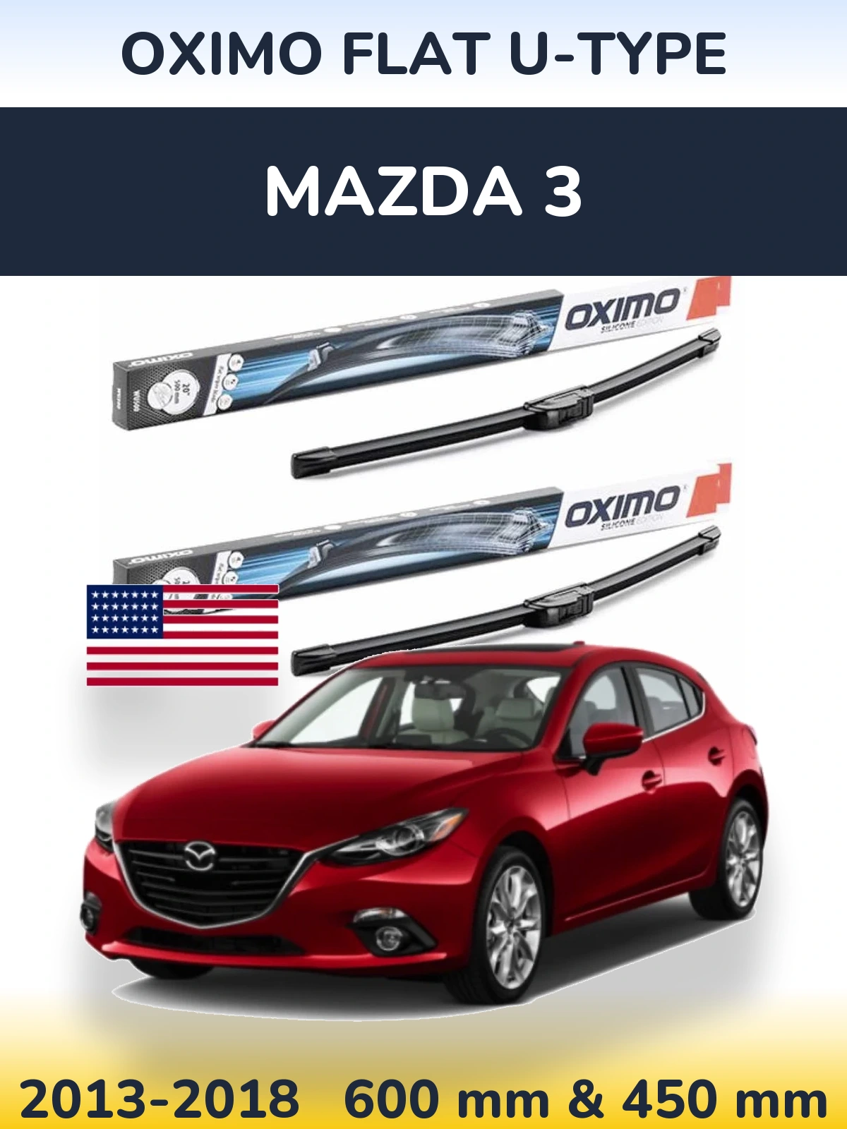 Комплект передних дворников Oximo Flat U-type 600 & 450 мм для Mazda 3 2013-2018