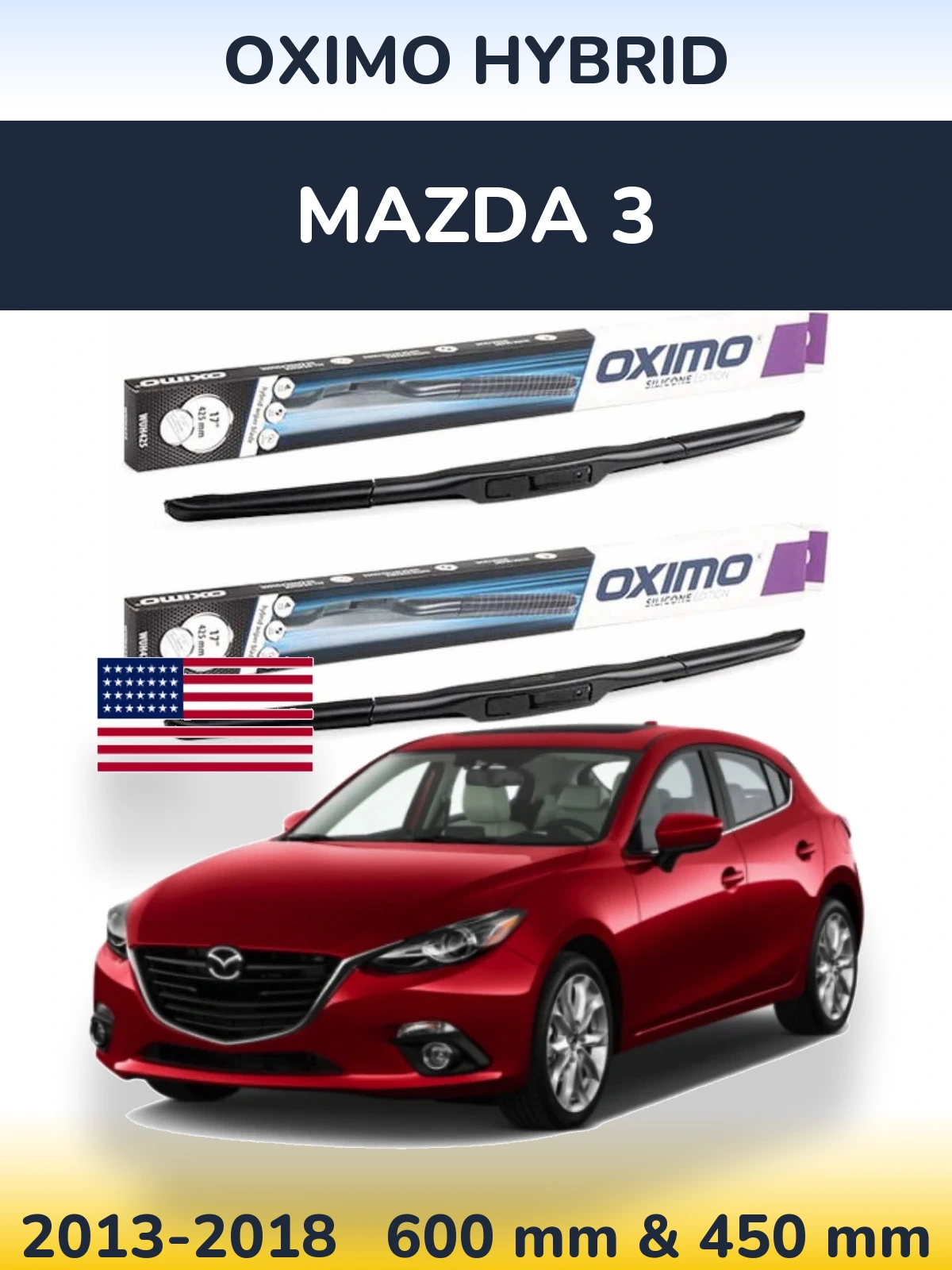 Front wiper blade set Oximo Hybrid 600 & 450 mm for Mazda 3 2013-2018
