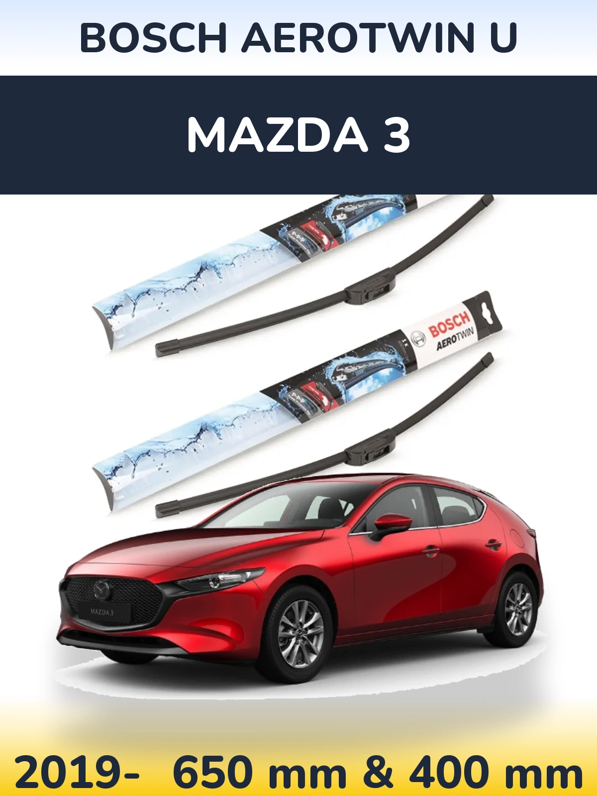Комплект передних дворников BOSCH AeroTwin U 650 & 400 мм для Mazda 3 2019-2026
