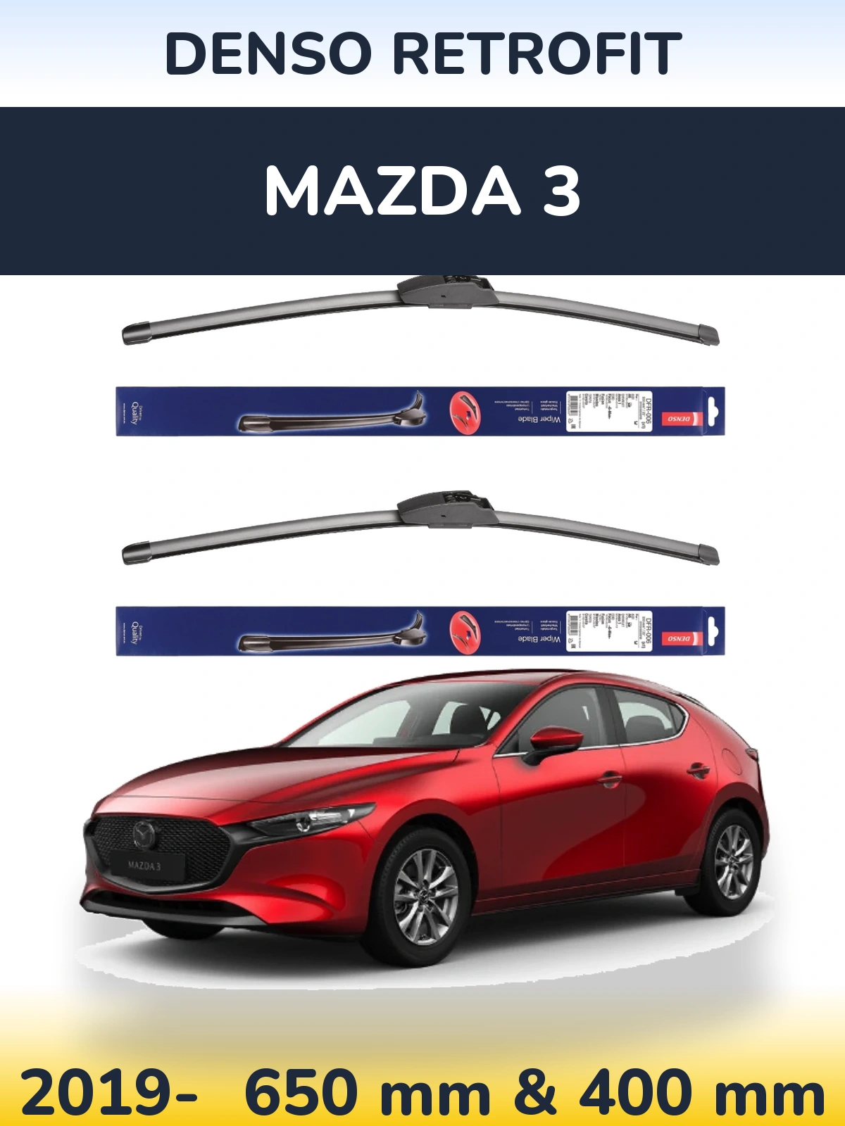 Front wiper blade set Denso Retrofit 650 & 400 mm for Mazda 3 2019-2026