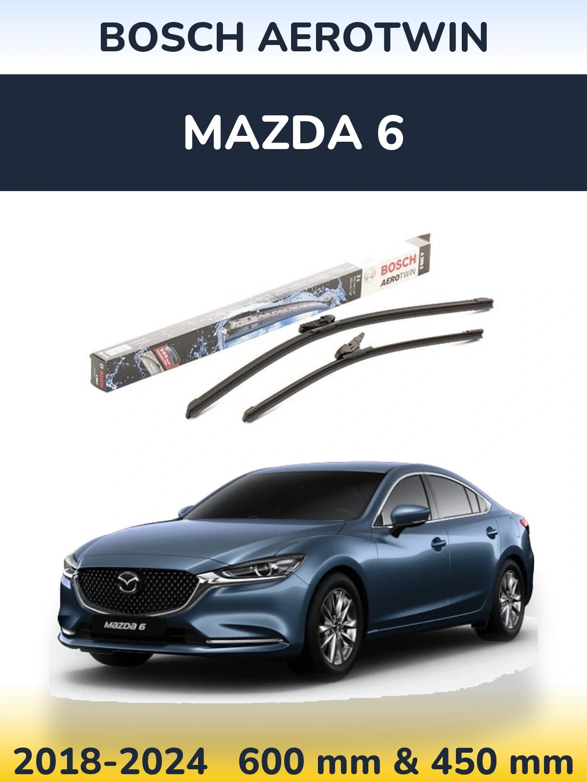 Front wiper blade set BOSCH AeroTwin 600 & 450 мм for Mazda 6 2018-2024