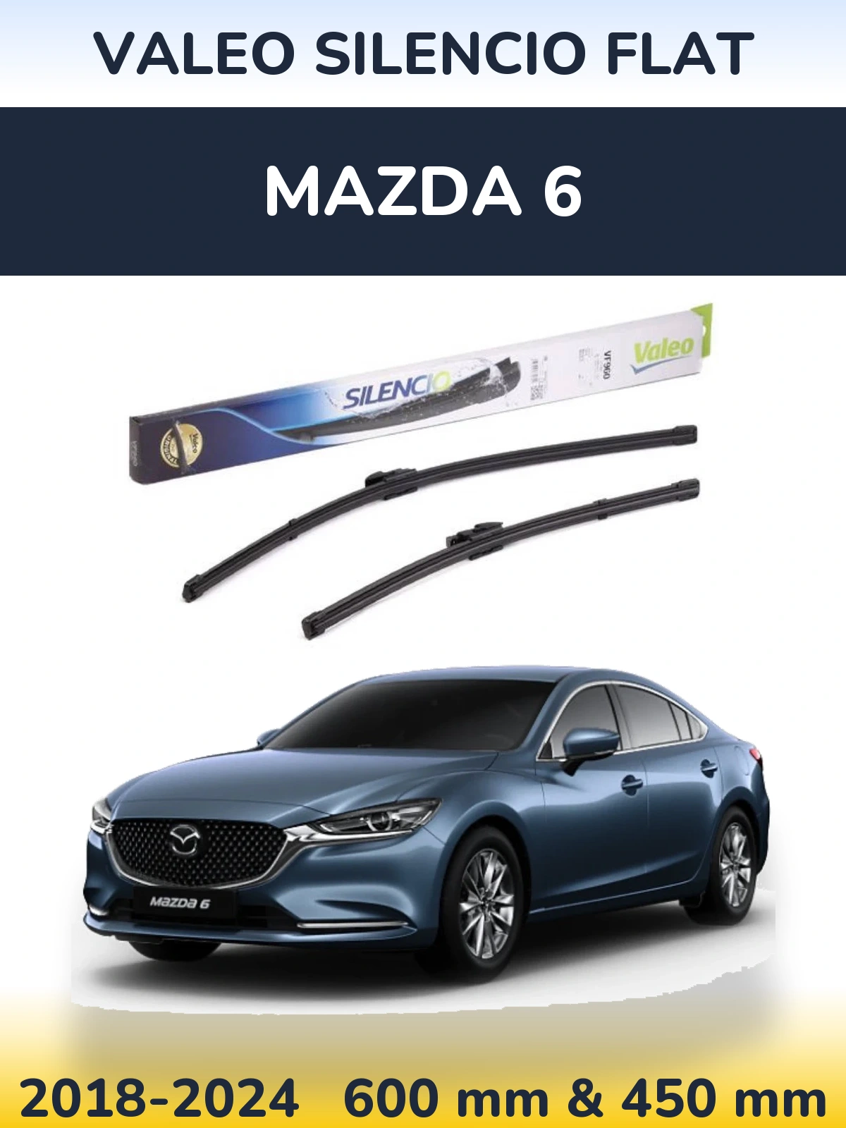 Komplet przednich wycieraczek Valeo Silencio Flat 600 & 450 mm do Mazda 6 2018-2024