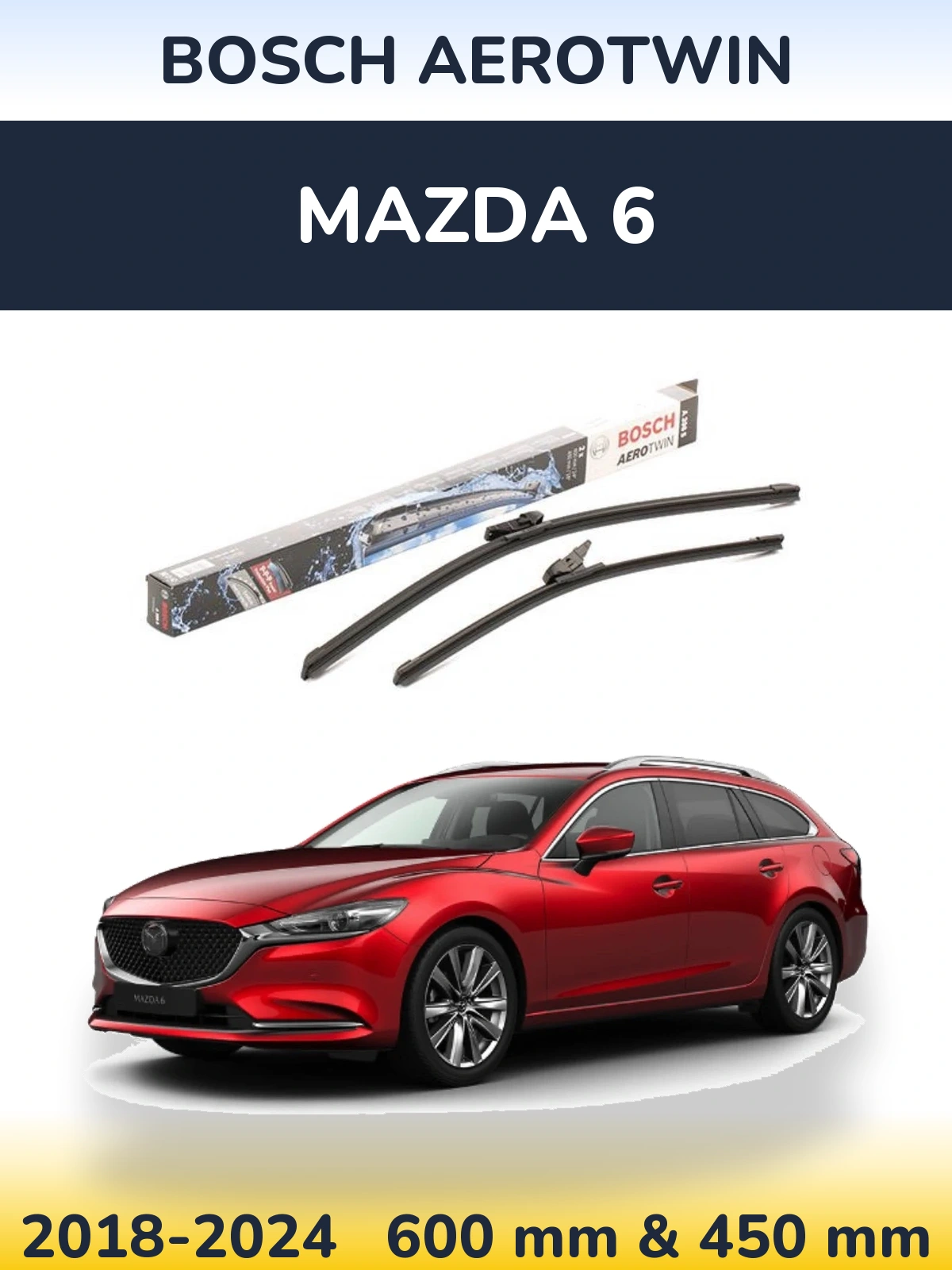 Комплект передніх щіток BOSCH AeroTwin 600 & 450 мм для Mazda 6 2018-2024