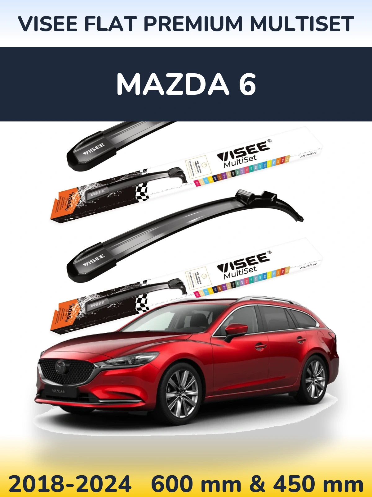 Komplet przednich wycieraczek VISEE FLAT PREMIUM MultiSet 600 & 450 mm do Mazda 6 2018-2024