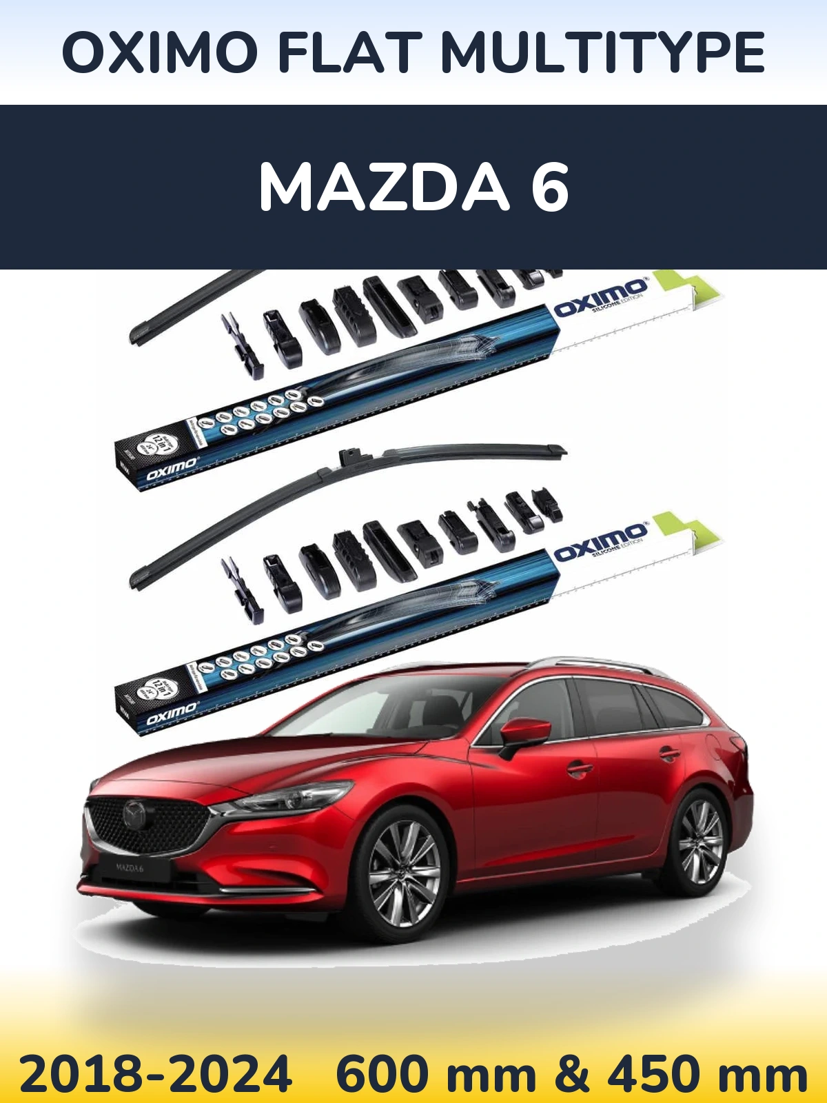 Комплект передніх щіток Oximo Flat MultiТипe 600 & 450 мм для Mazda 6 2018-2024