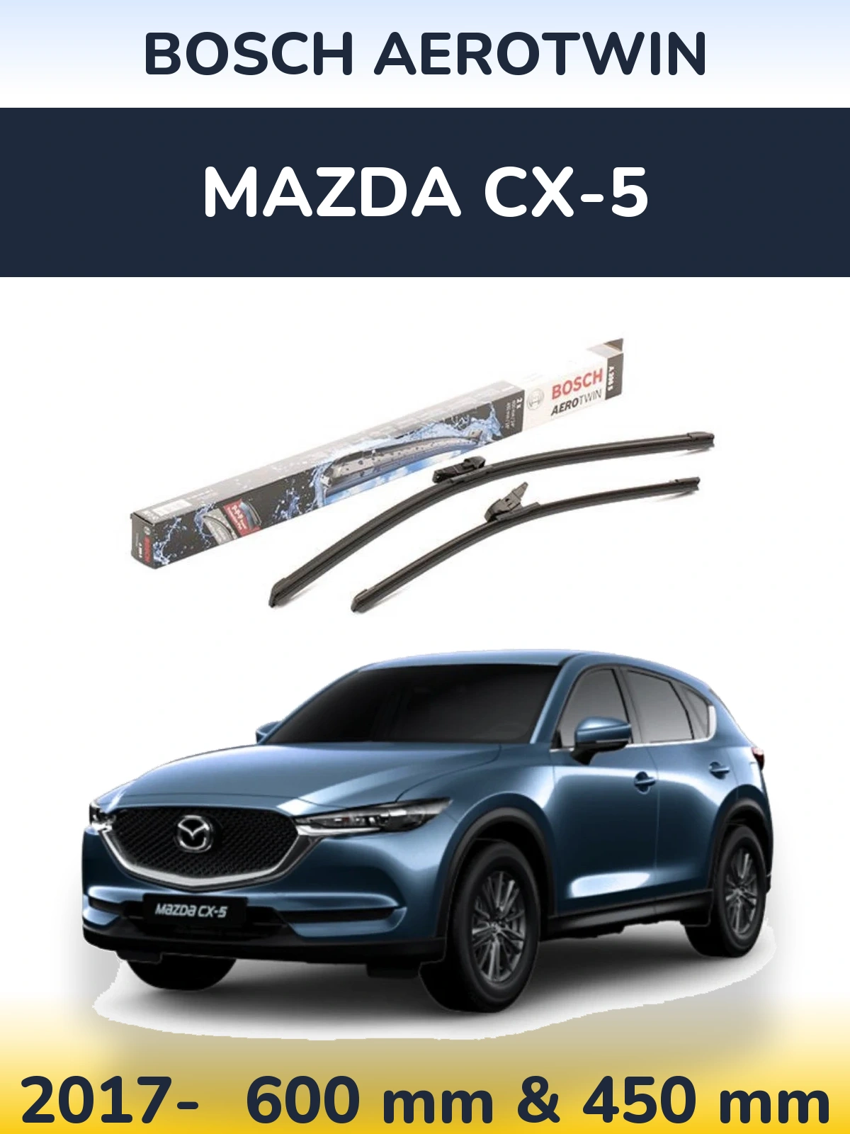 Комплект передніх щіток BOSCH AeroTwin 600 & 450 мм для Mazda CX-5 2017-2026