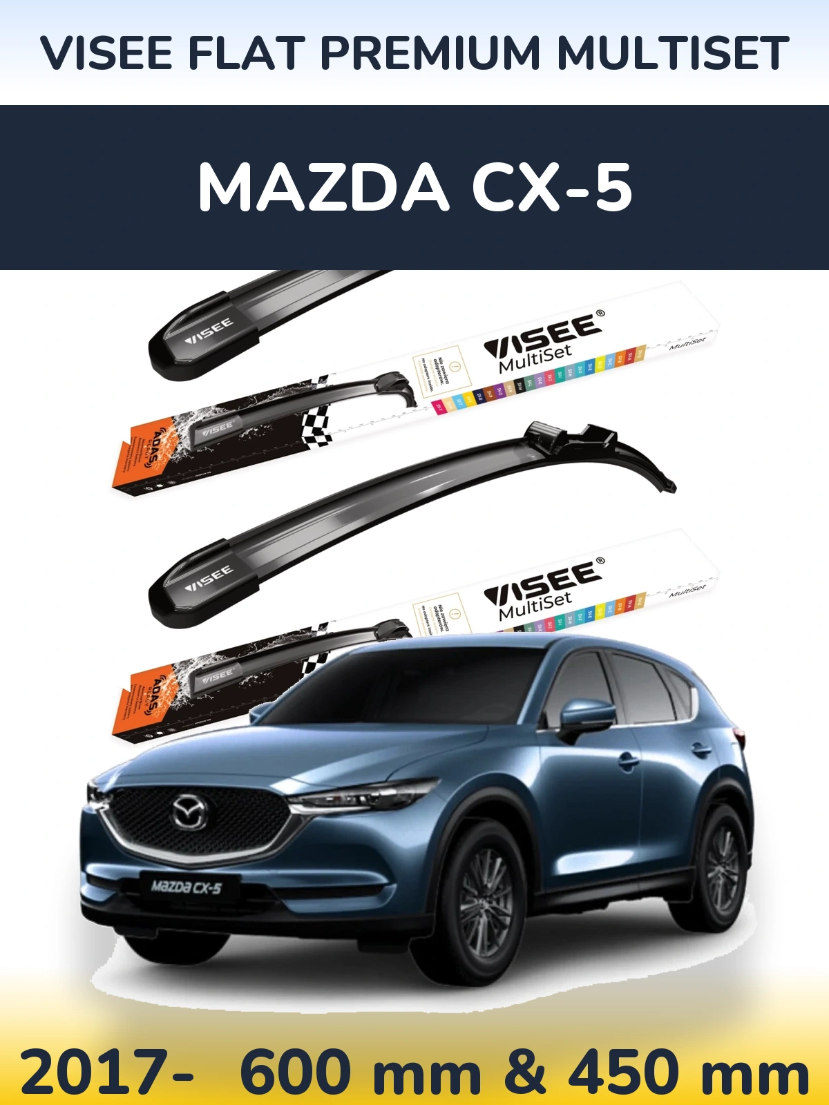 Комплект передніх щіток VISEE FLAT PREMIUM MultiSet 600 & 450 мм для Mazda CX-5 2017-2026