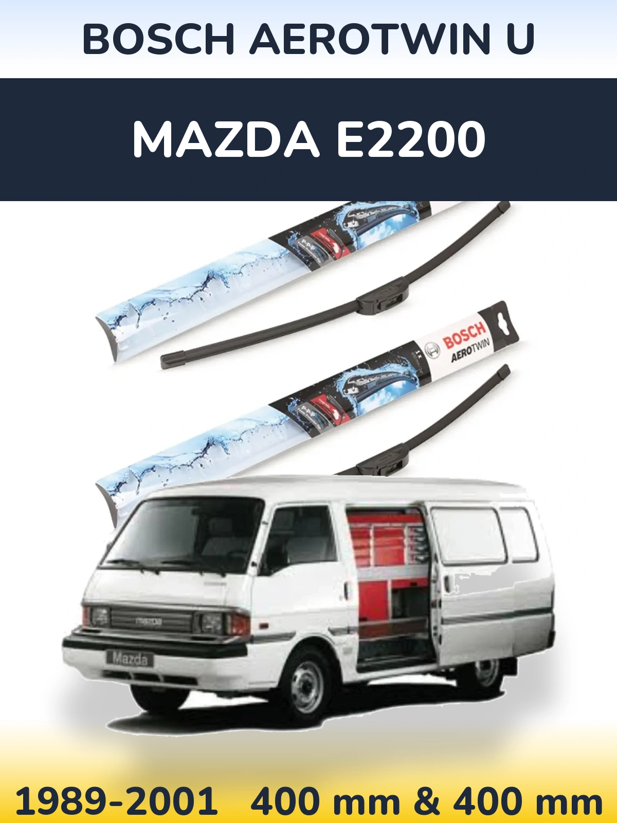 Front wiper blade set BOSCH AeroTwin U 400 & 400 mm for Mazda E2200 1989-2001