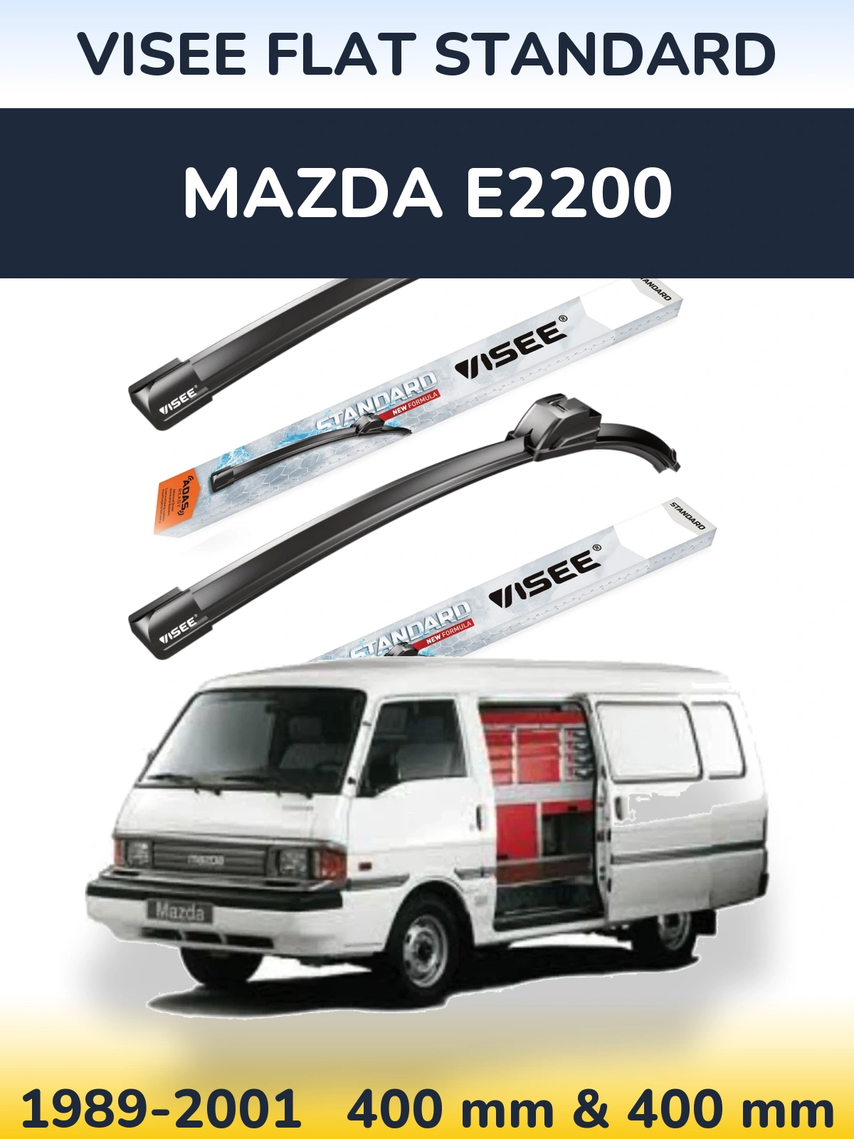 Komplet przednich wycieraczek VISEE FLAT STANDARD 400 & 400 mm do Mazda E2200 1989-2001