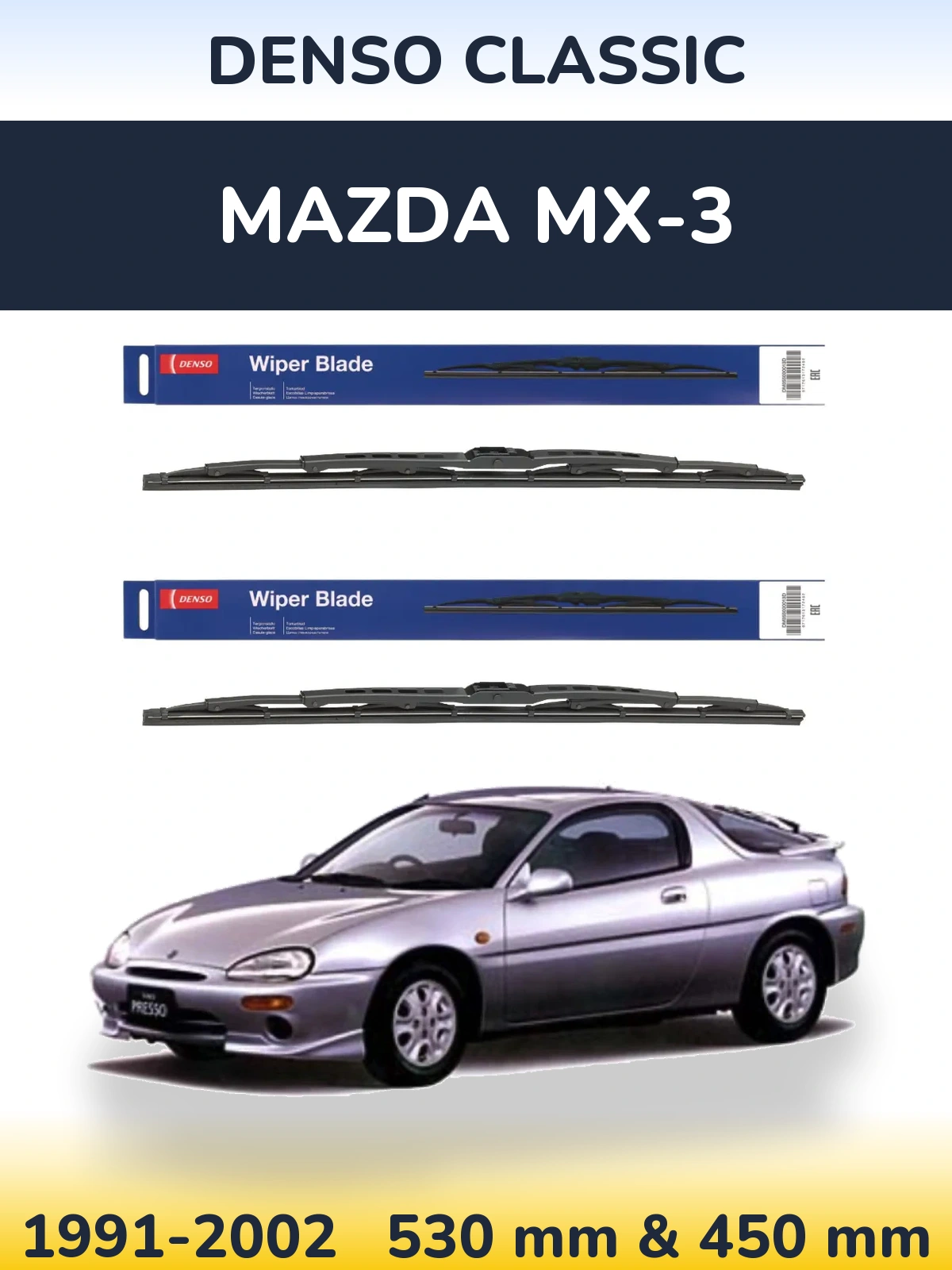 Komplet przednich wycieraczek Denso Classic 530 & 450 mm do Mazda MX-3 1991-2002
