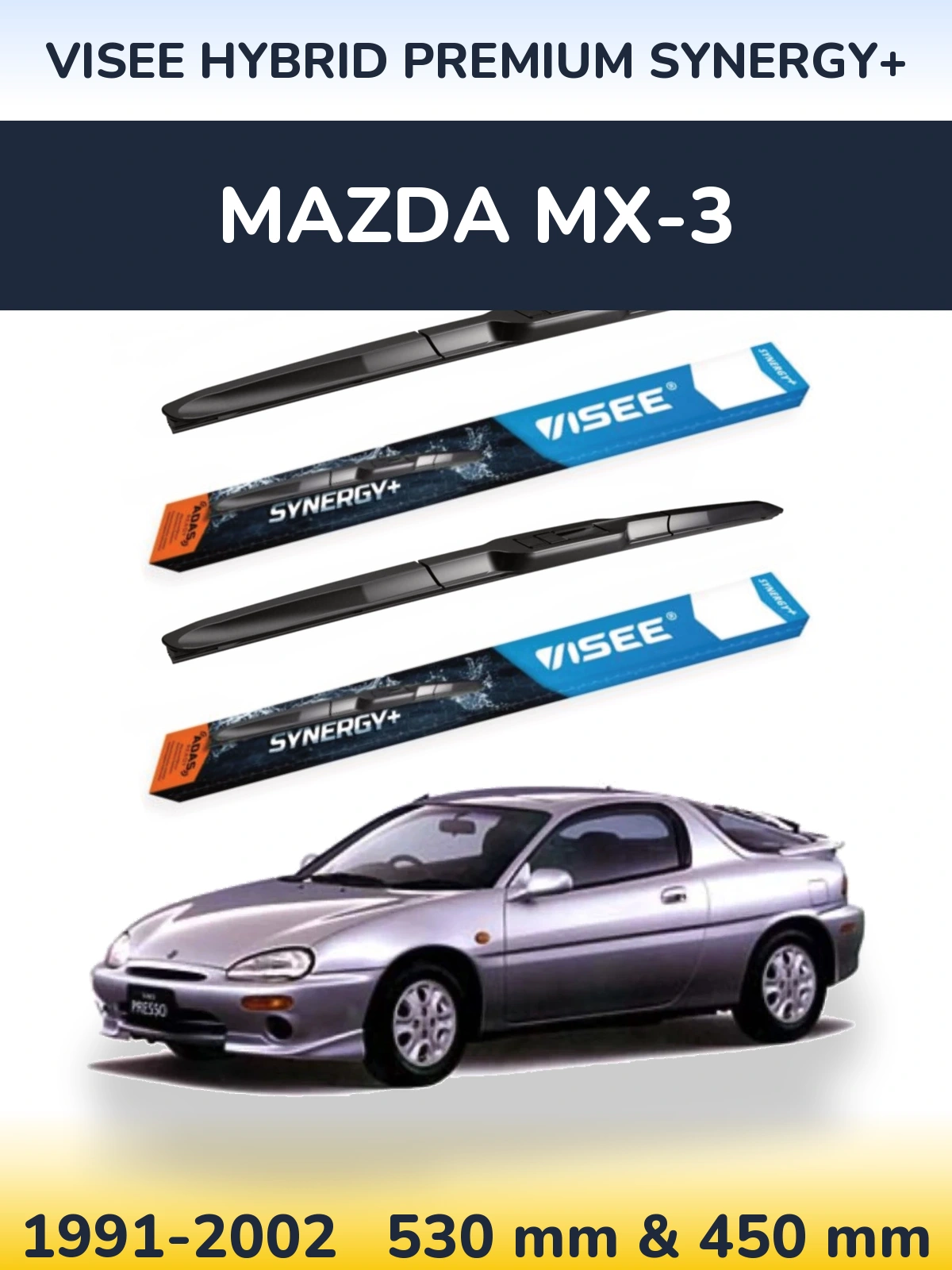 Front wiper blade set VISEE HYBRID PREMIUM SYNERGY+ 530 & 450 мм for Mazda MX-3 1991-2002