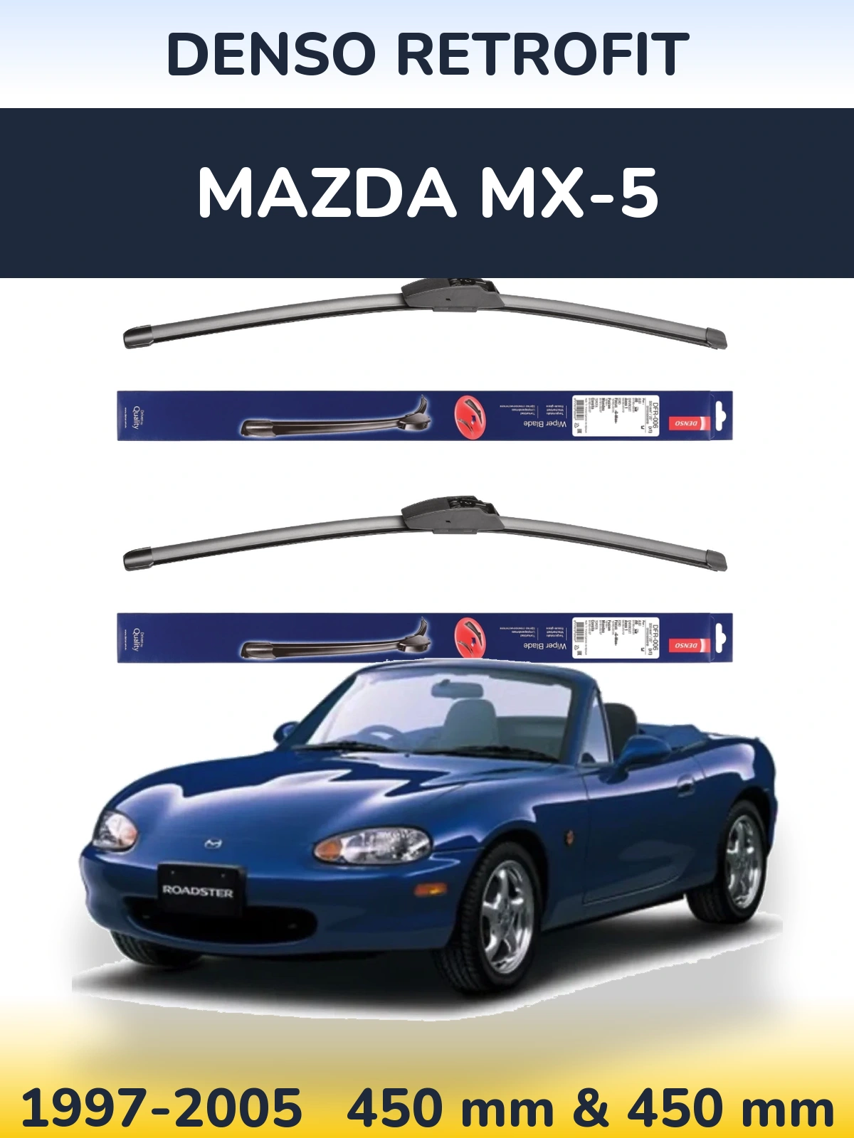 Komplet przednich wycieraczek Denso Retrofit 450 & 450 mm do Mazda MX-5 1997-2005