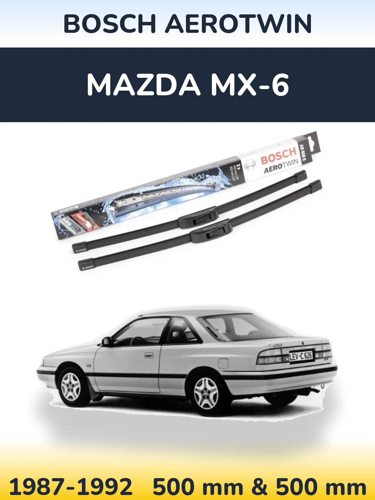 Комплект передних дворников BOSCH AeroTwin 500 & 500 мм для Mazda MX-6 1987-1992