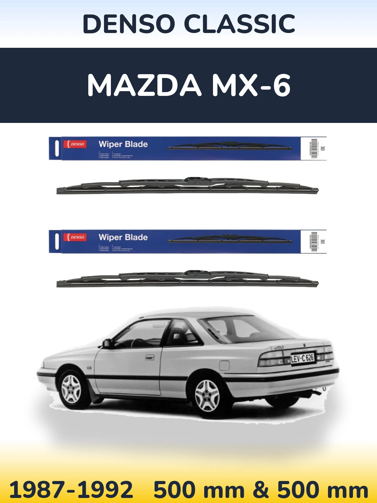 Front wiper blade set Denso Classic 500 & 500 mm for Mazda MX-6 1987-1992