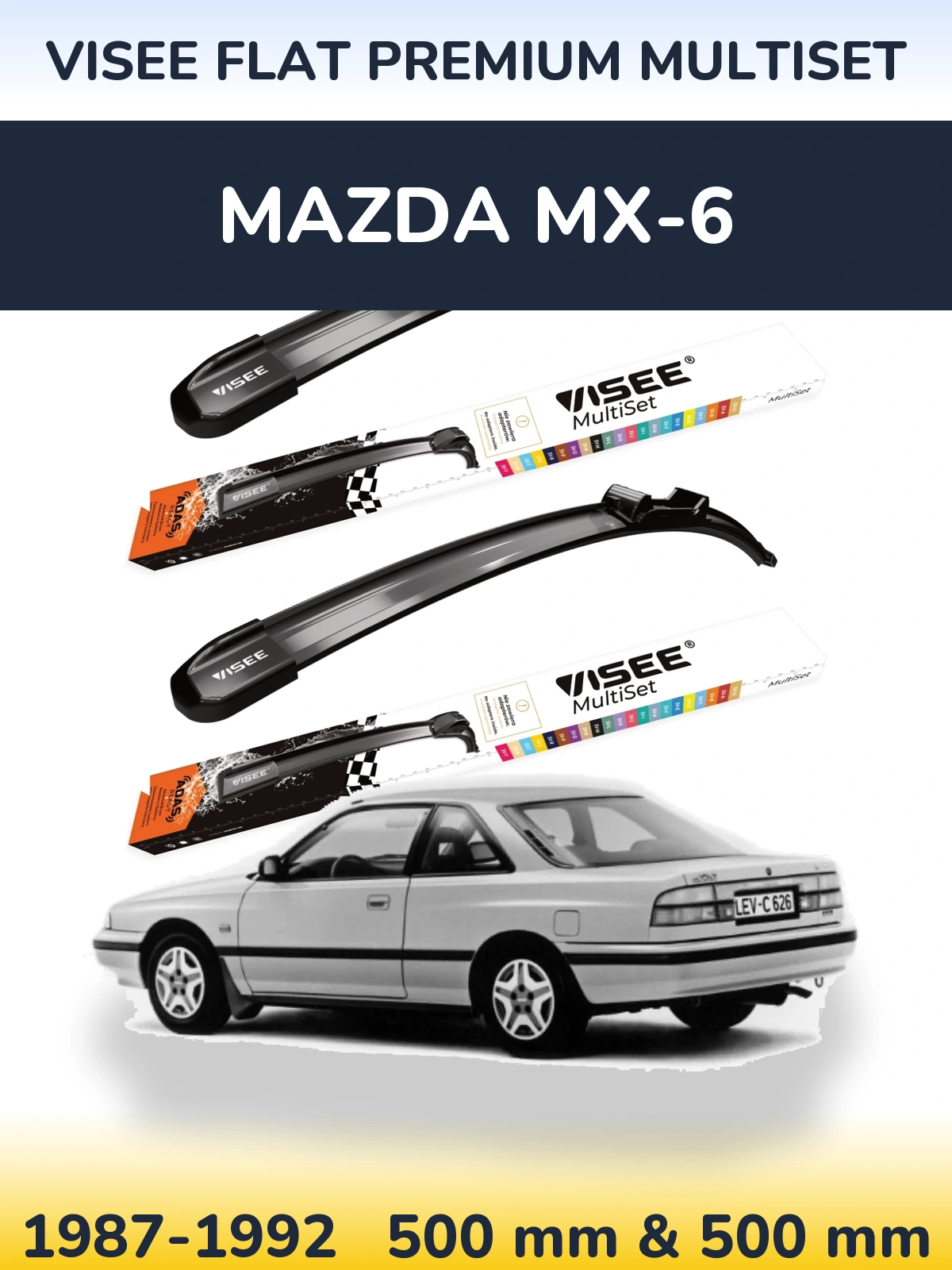 Комплект передних дворников VISEE FLAT PREMIUM MultiSet 500 & 500 мм для Mazda MX-6 1987-1992
