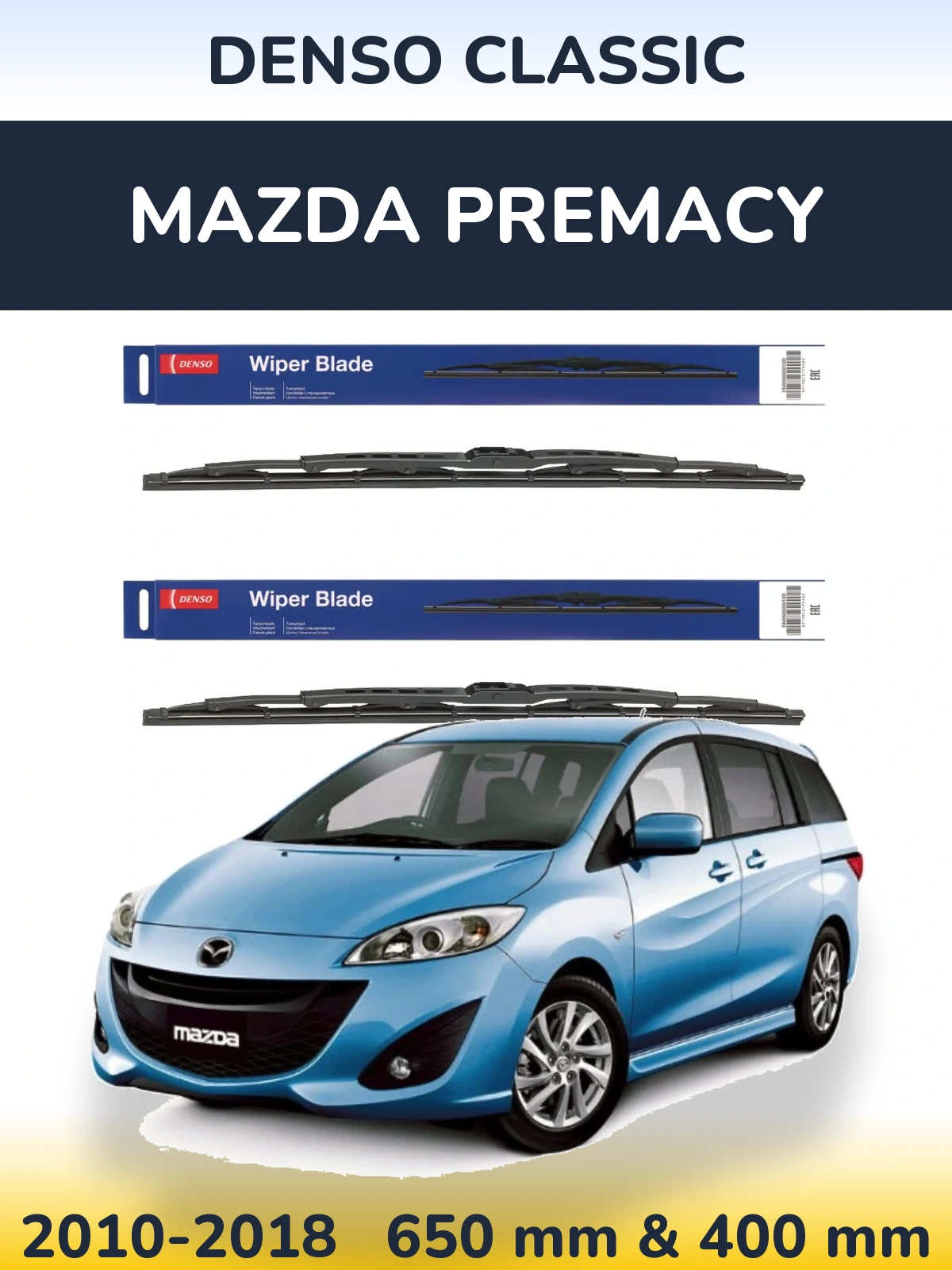 Front wiper blade set Denso Classic 650 & 400 мм for Mazda Premacy 2010-2018