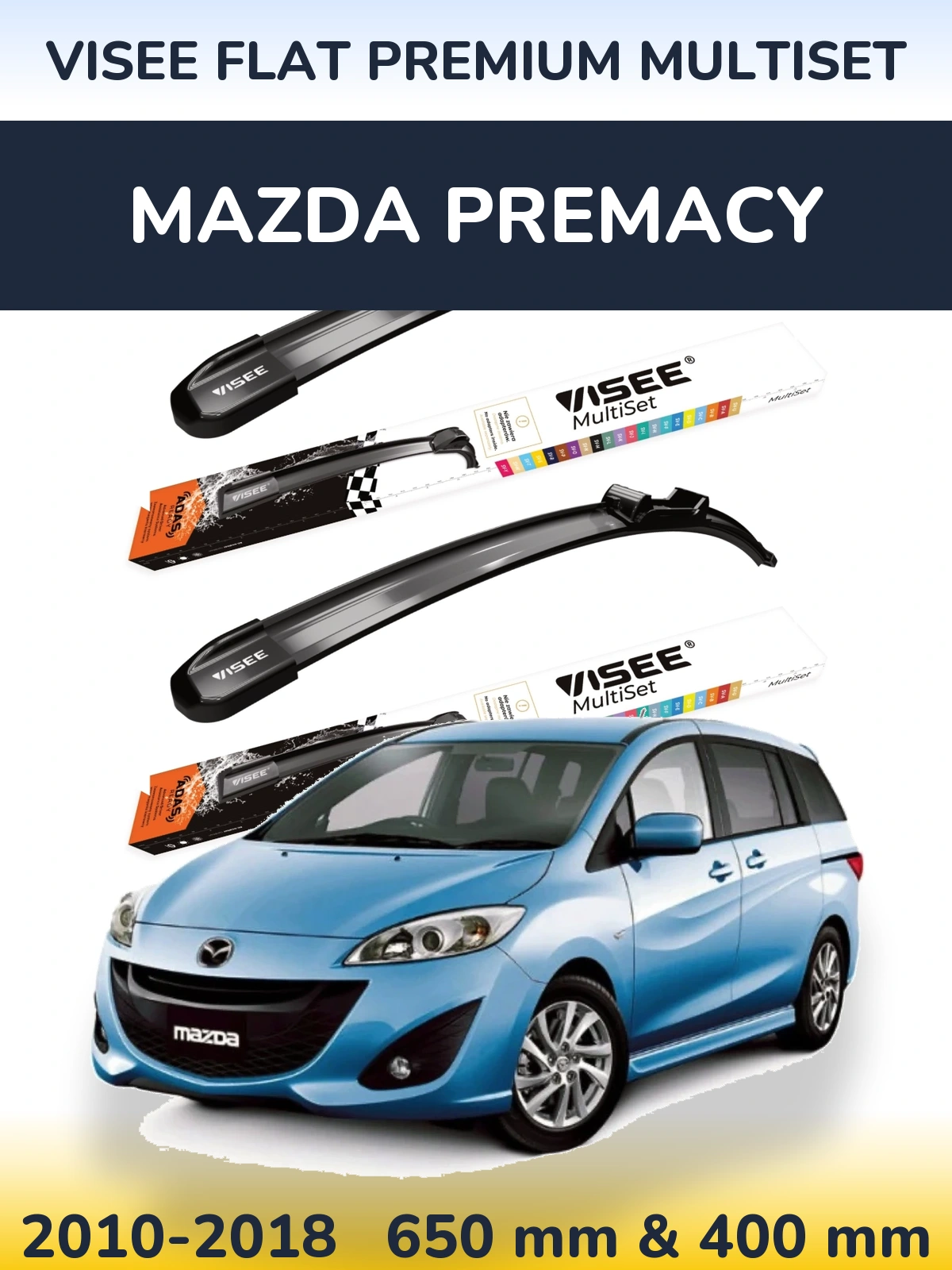 Front wiper blade set VISEE FLAT PREMIUM MultiSet 650 & 400 mm for Mazda Premacy 2010-2018