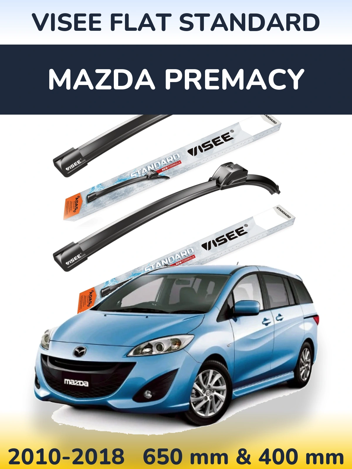 Front wiper blade set VISEE FLAT STANDARD 650 & 400 мм for Mazda Premacy 2010-2018