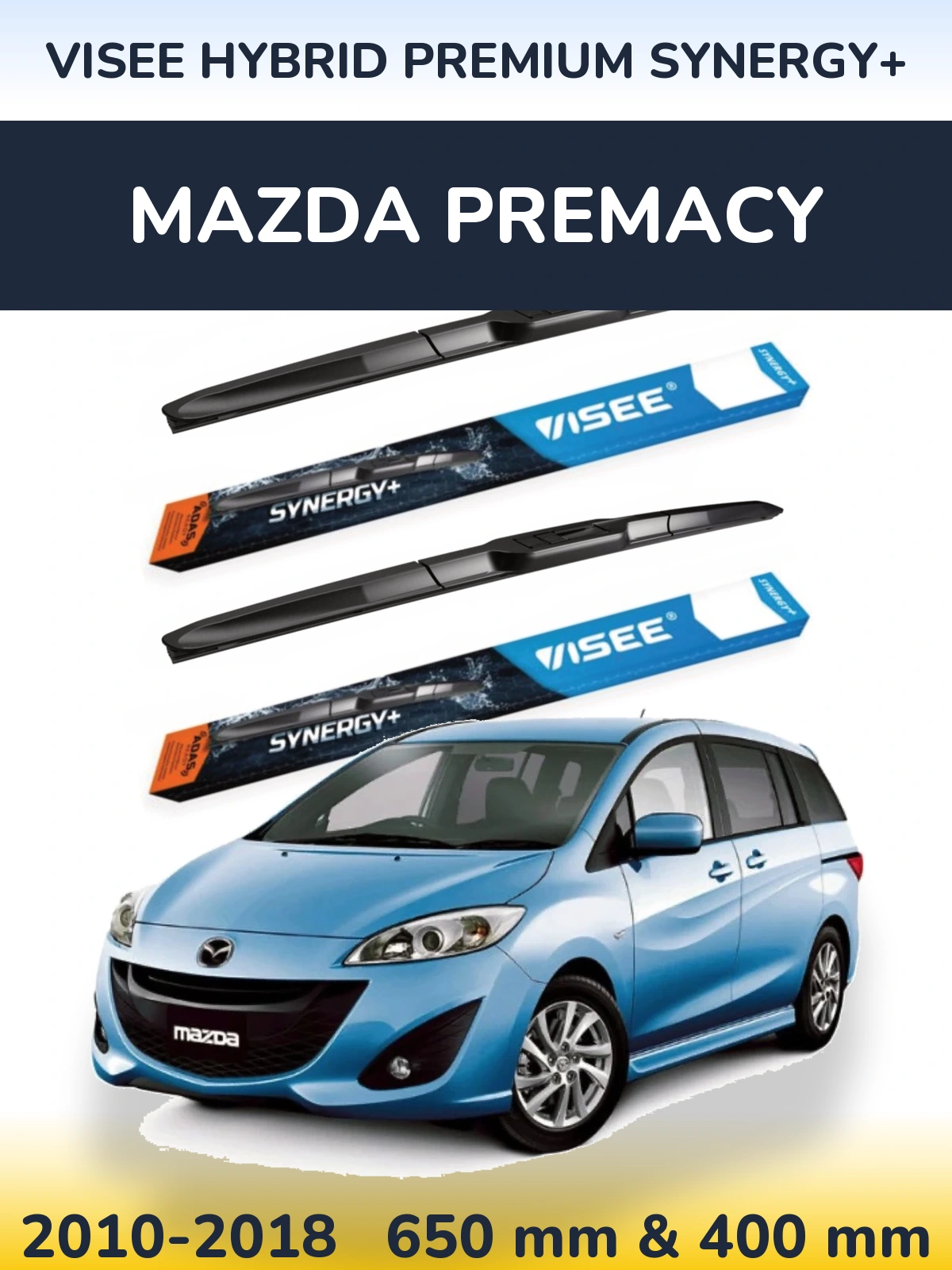 Komplet przednich wycieraczek VISEE HYBRID PREMIUM SYNERGY+ 650 & 400 mm do Mazda Premacy 2010-2018
