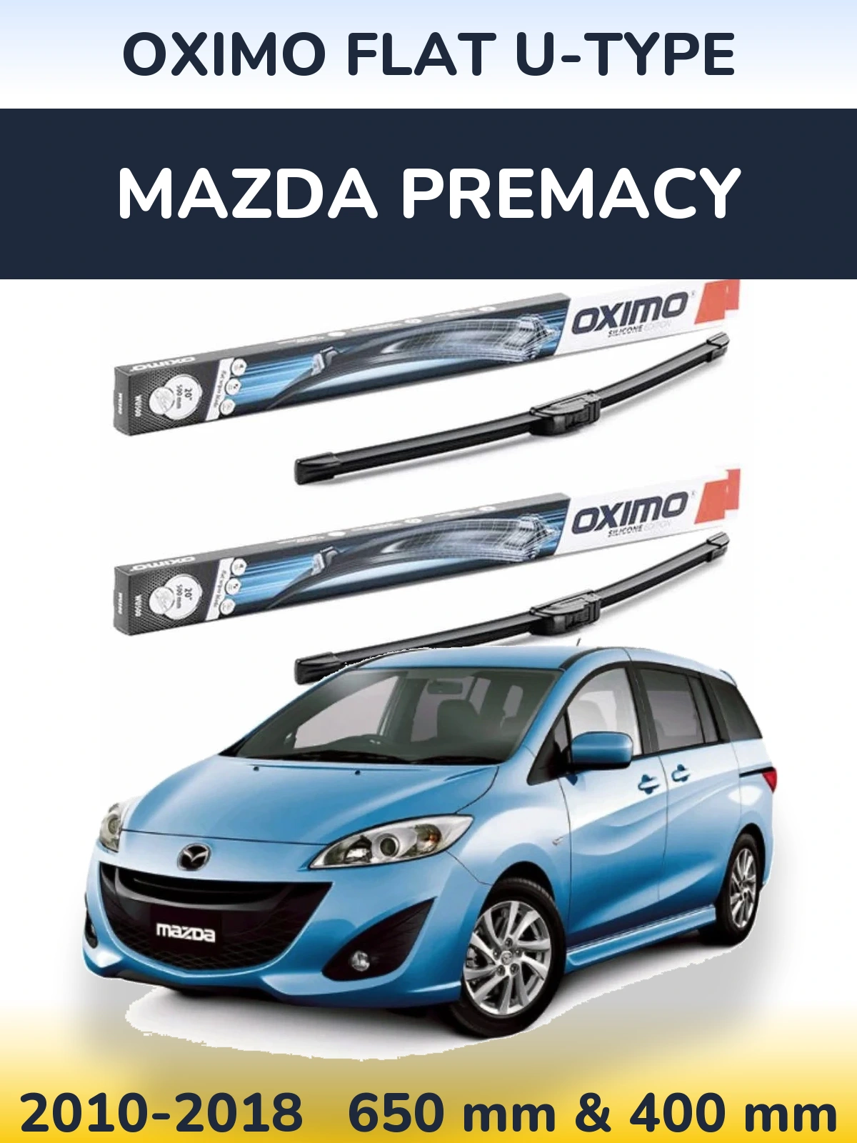 Комплект передних дворников Oximo Flat U-type 650 & 400 мм для Mazda Premacy 2010-2018