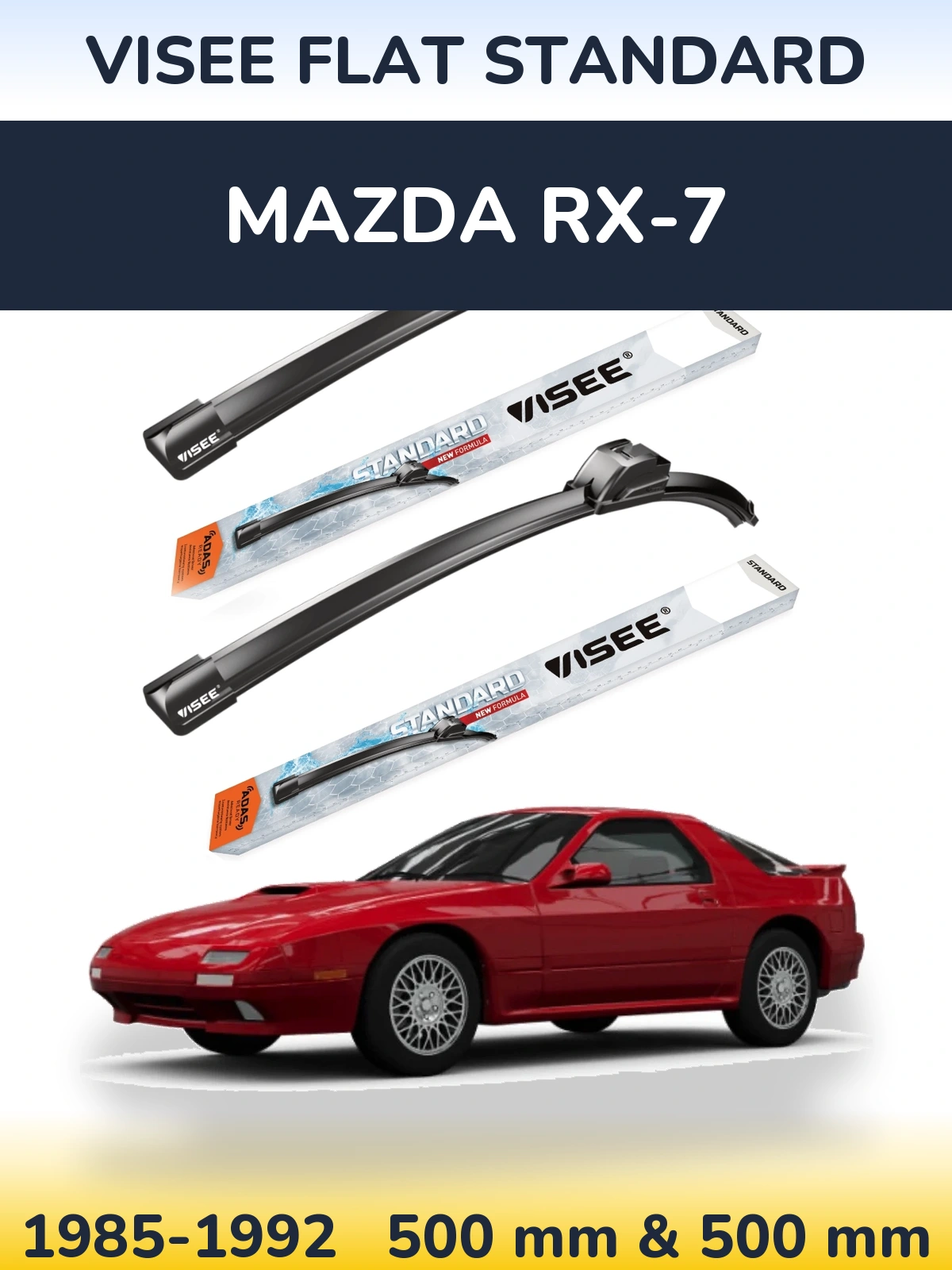 Front wiper blade set VISEE FLAT STANDARD 500 & 500 мм for Mazda RX-7 1985-1992
