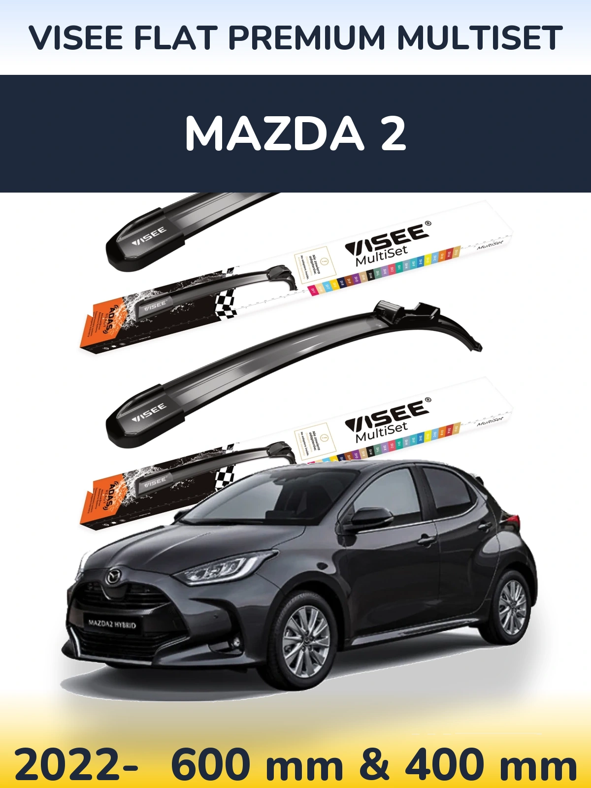Front wiper blade set VISEE FLAT PREMIUM MultiSet 600 & 400 мм for Mazda 2 2022-2026