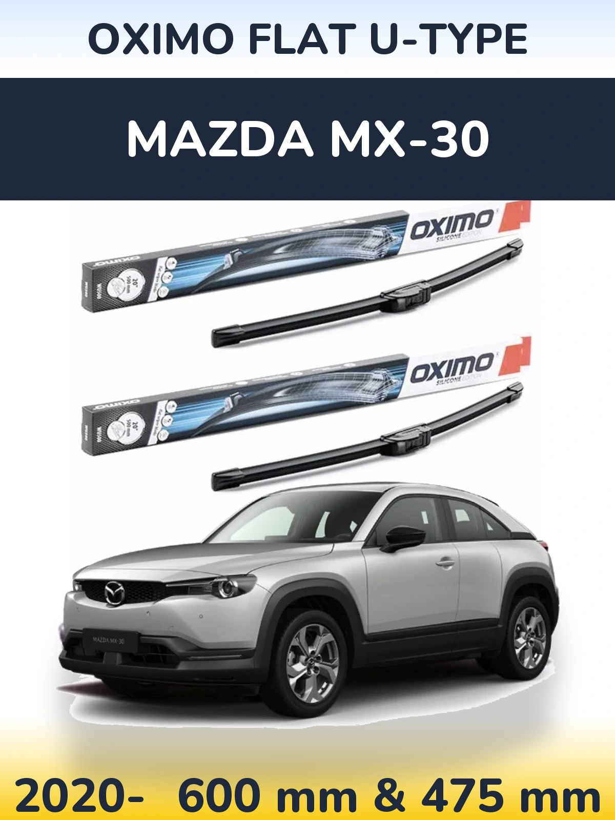 Комплект передних дворников Oximo Flat U-type 600 & 475 мм для Mazda MX-30 2020-2026