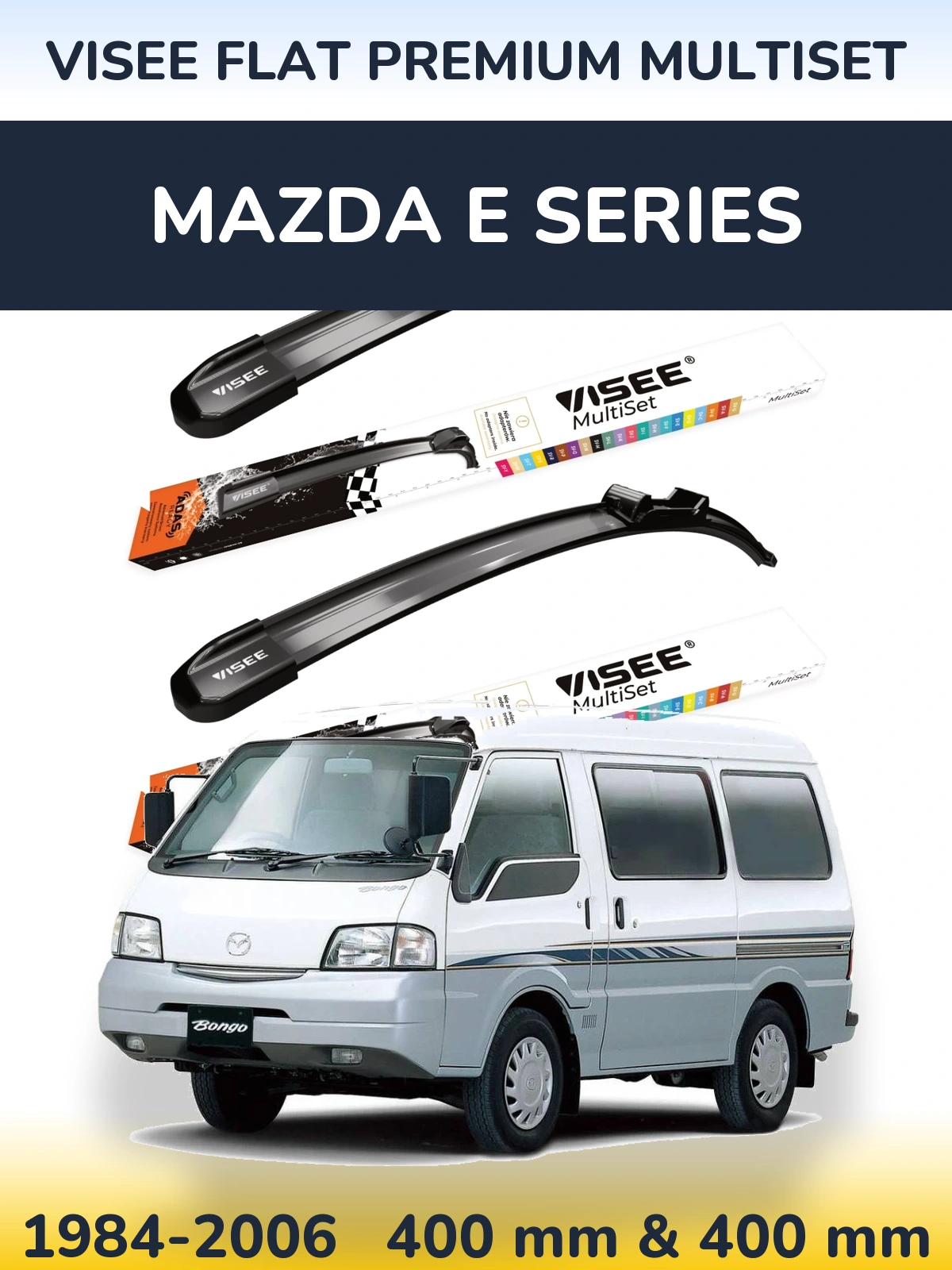 Front wiper blade set VISEE FLAT PREMIUM MultiSet 400 & 400 мм for Mazda E Series 1984-2006