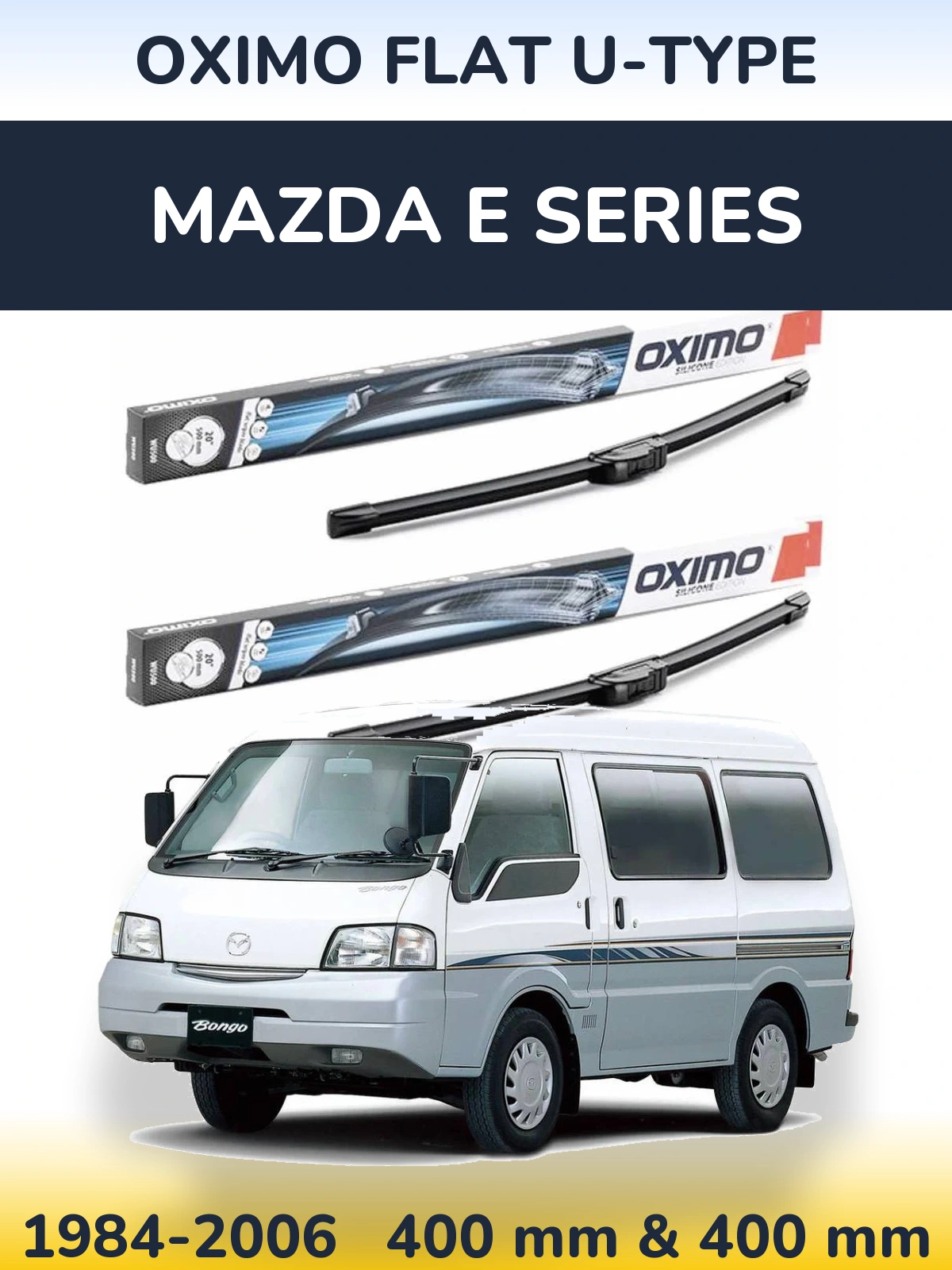 Front wiper blade set Oximo Flat U-type 400 & 400 мм for Mazda E Series 1984-2006