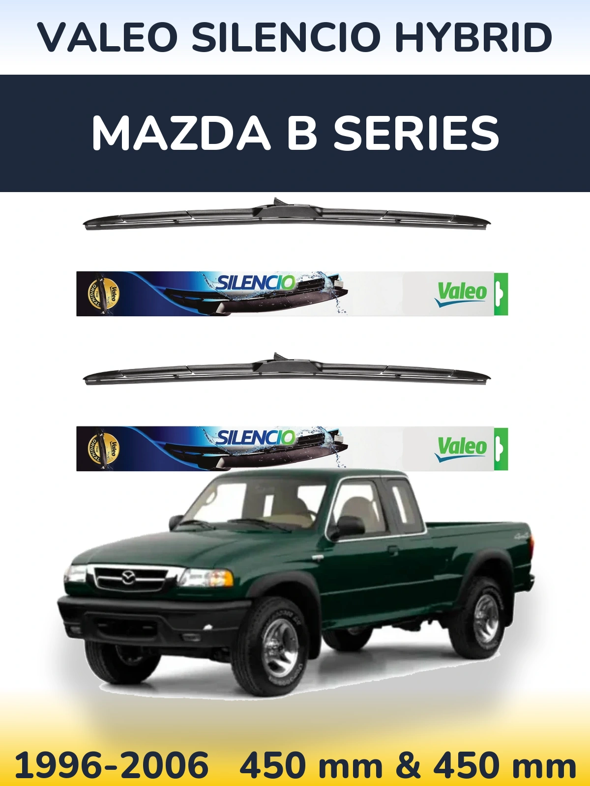 Komplet przednich wycieraczek Valeo Silencio Hybrid 450 & 450 mm do Mazda B Series 1996-2006