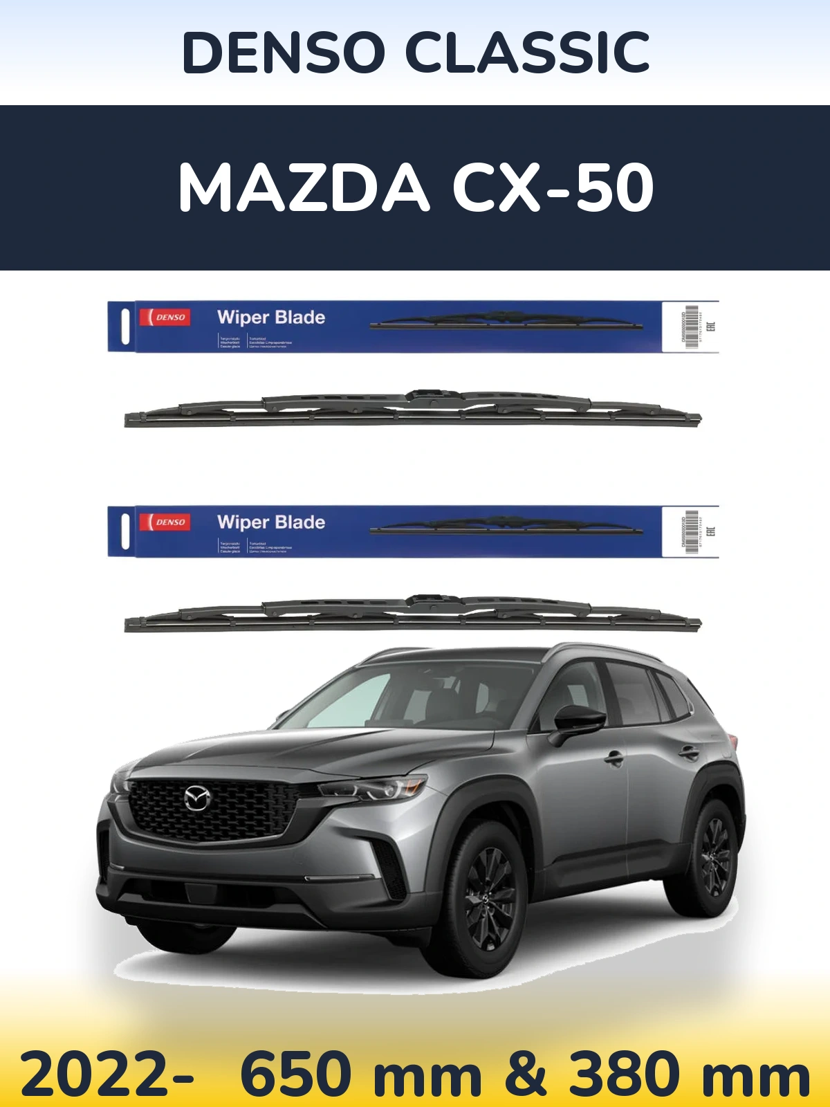 Front wiper blade set Denso Classic 650 & 380 mm for Mazda CX-50 2022-2026