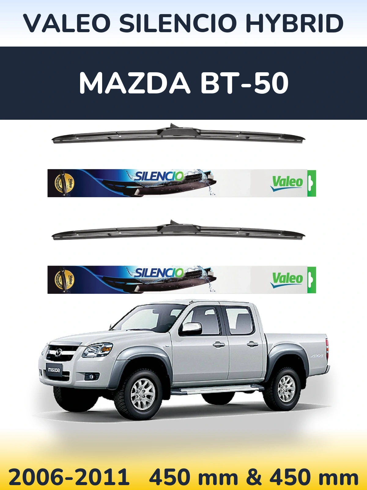 Front wiper blade set Valeo Silencio Hybrid 450 & 450 мм for Mazda BT-50 2006-2011
