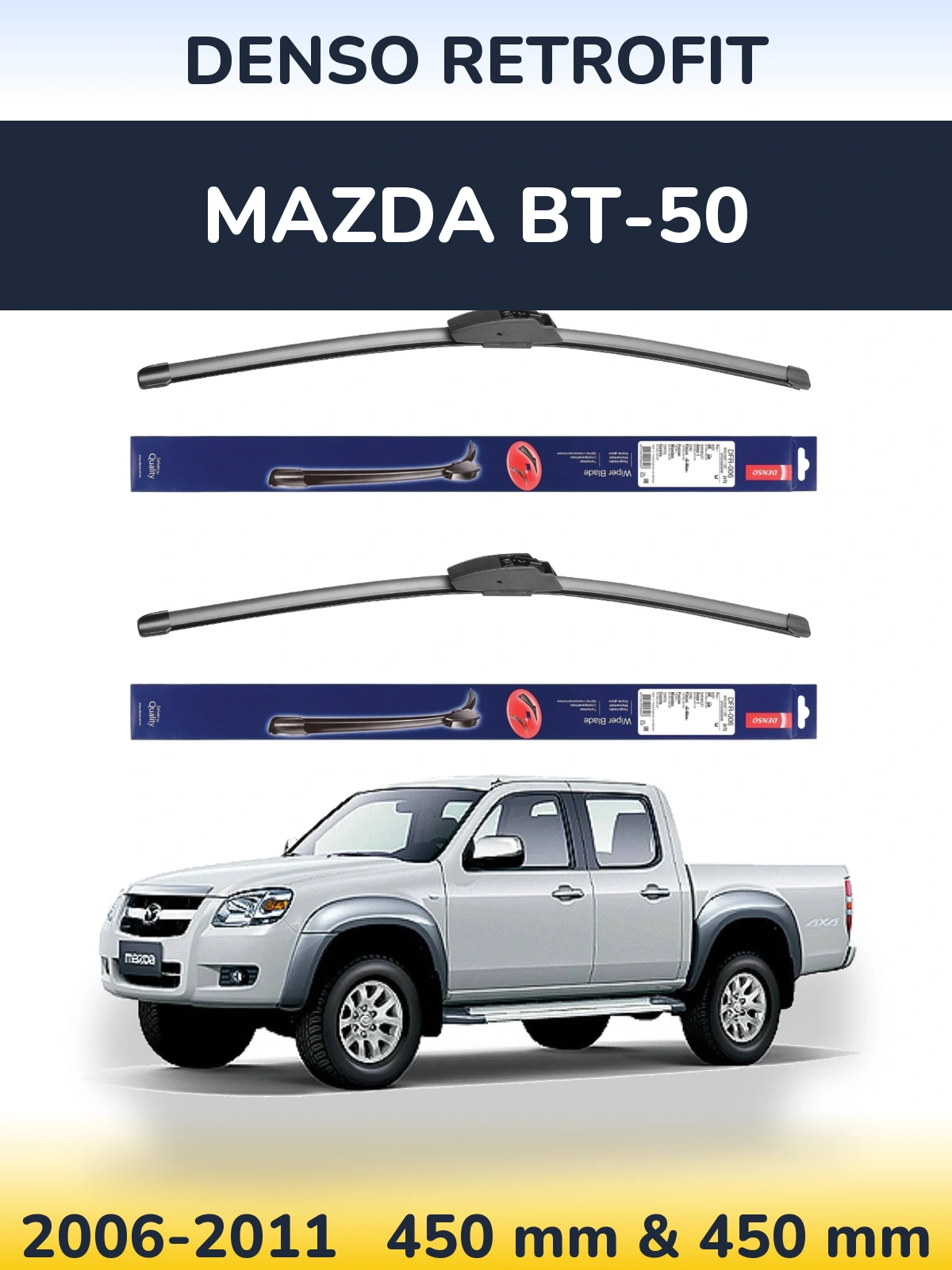Front wiper blade set Denso Retrofit 450 & 450 мм for Mazda BT-50 2006-2011