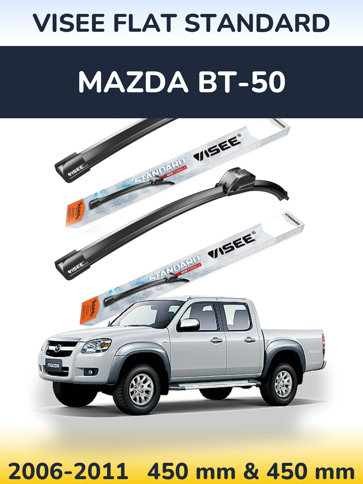 Front wiper blade set VISEE FLAT STANDARD 450 & 450 мм for Mazda BT-50 2006-2011