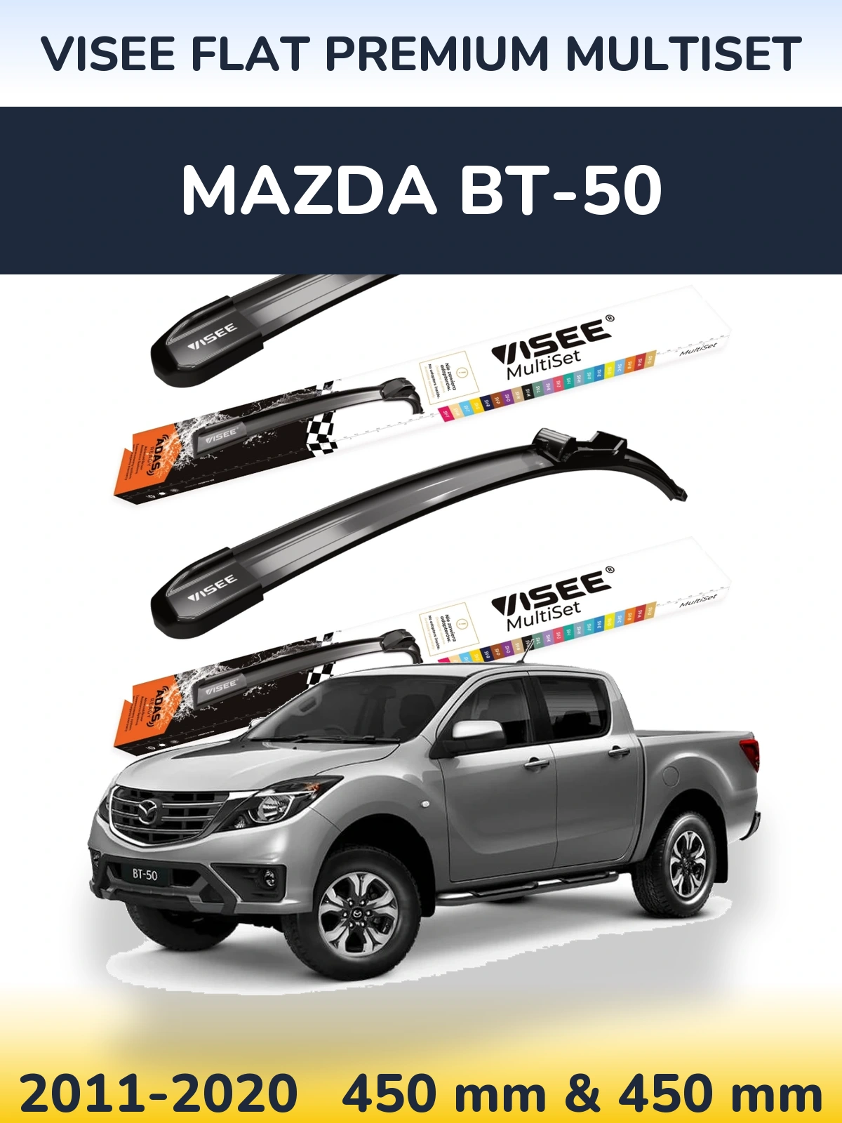 Komplet przednich wycieraczek VISEE FLAT PREMIUM MultiSet 450 & 450 mm do Mazda BT-50 2011-2020