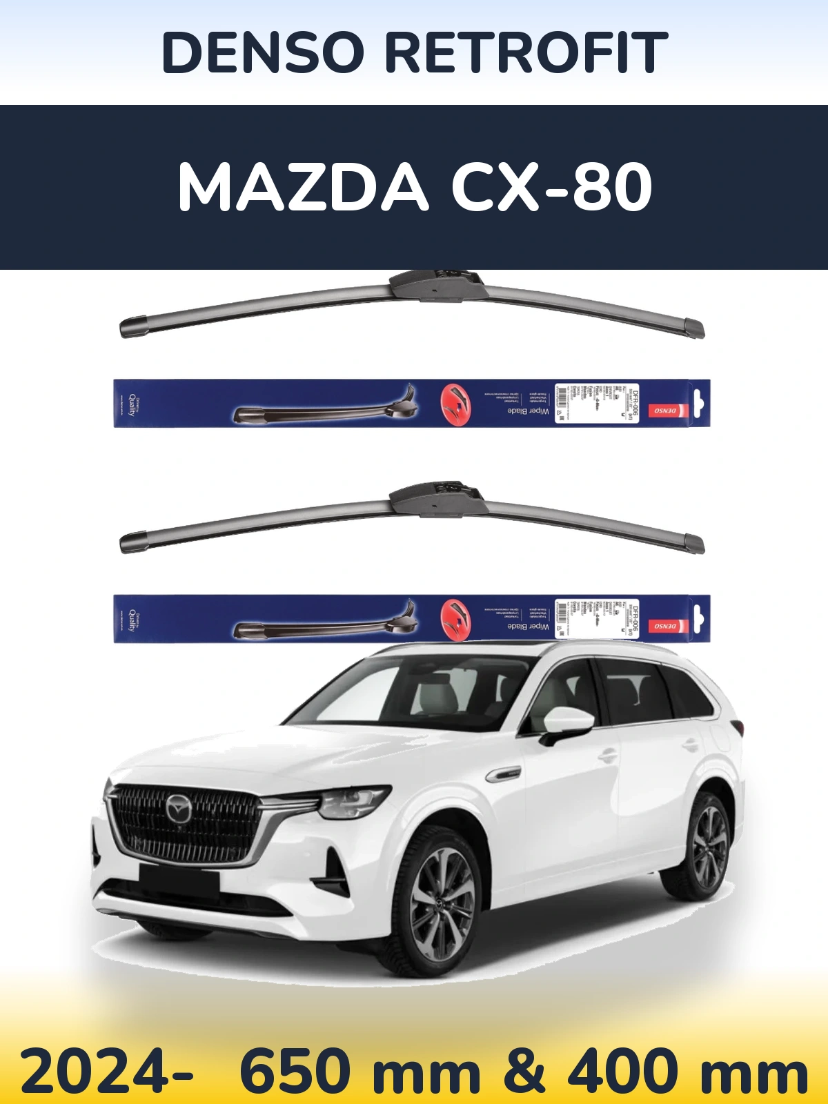 Komplet przednich wycieraczek Denso Retrofit 650 & 400 mm do Mazda CX-80 2024-2026