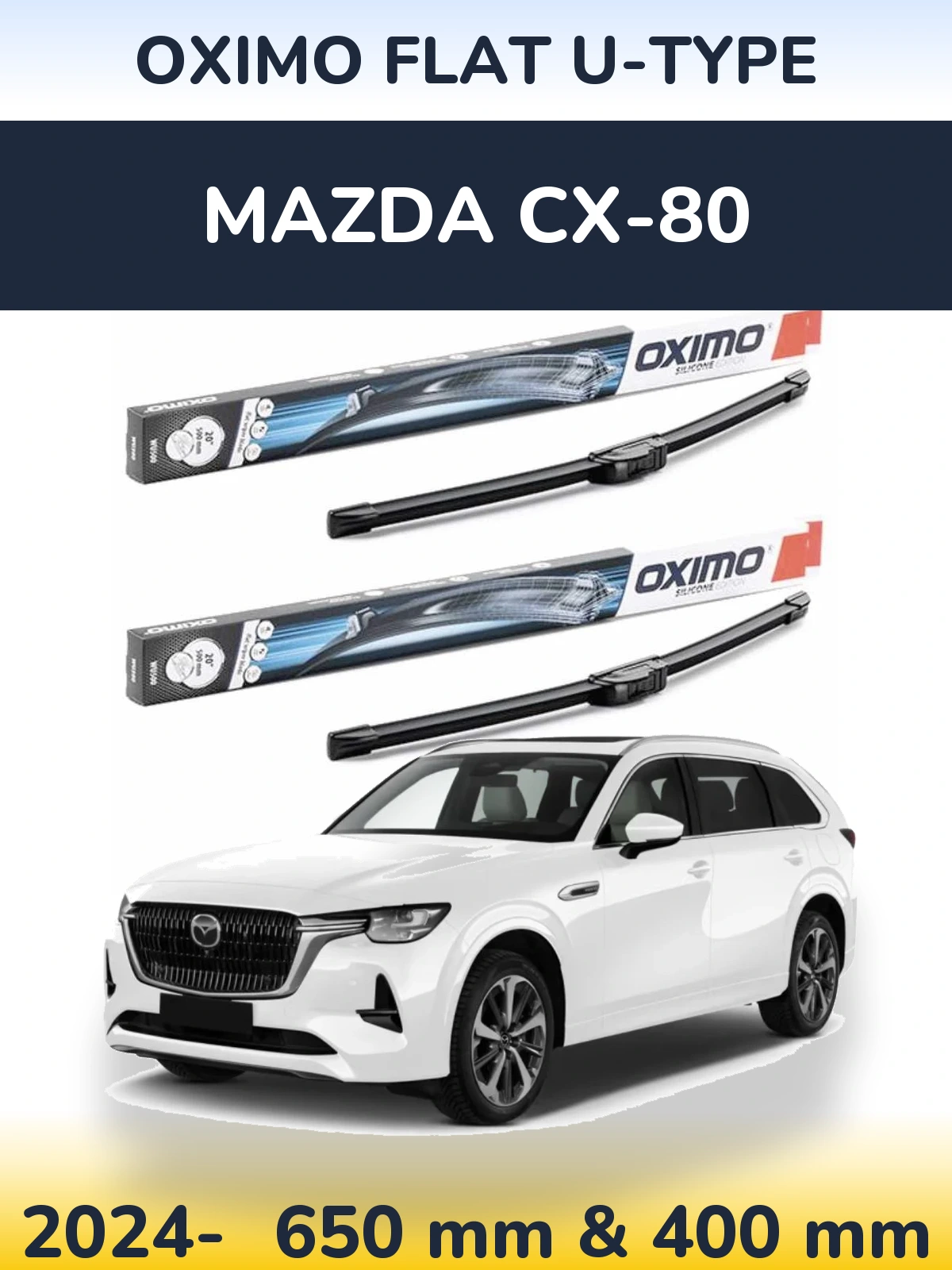 Front wiper blade set Oximo Flat U-type 650 & 400 мм for Mazda CX-80 2024-2026