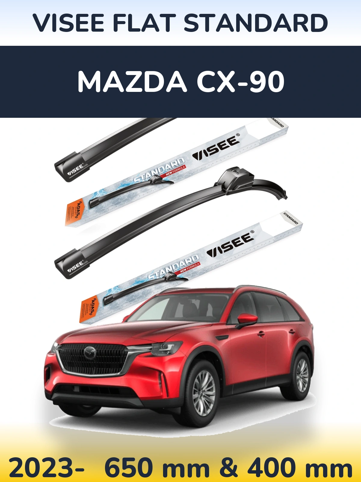 Komplet przednich wycieraczek VISEE FLAT STANDARD 650 & 400 mm do Mazda CX-90 2023-2026