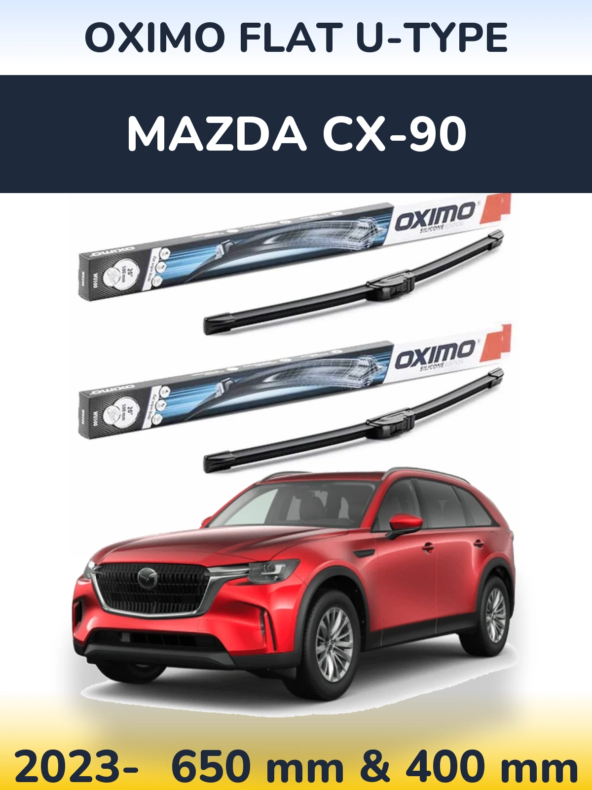 Front wiper blade set Oximo Flat U-type 650 & 400 мм for Mazda CX-90 2023-2026