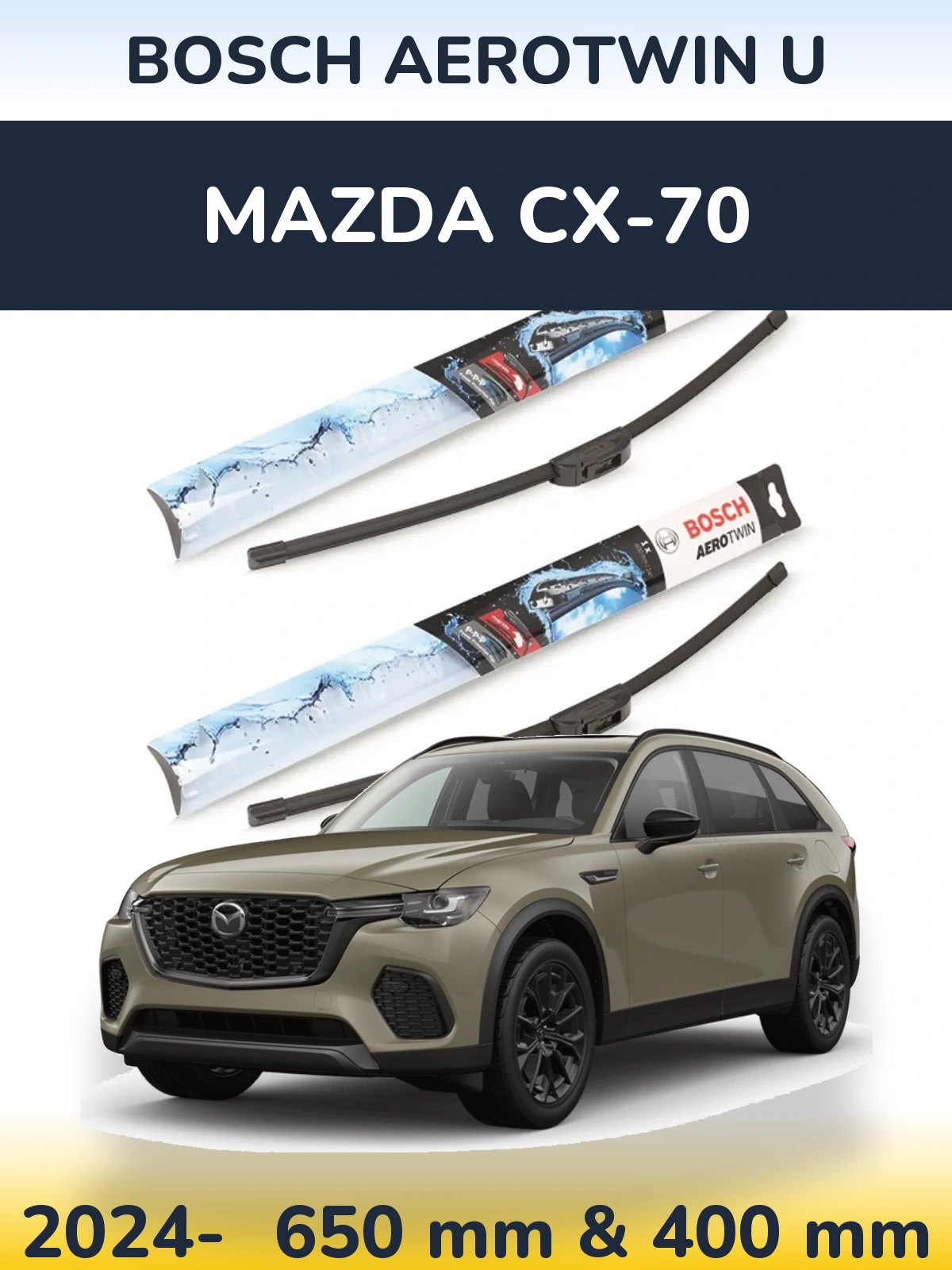 Front wiper blade set BOSCH AeroTwin U 650 & 400 мм for Mazda CX-70 2024-2026