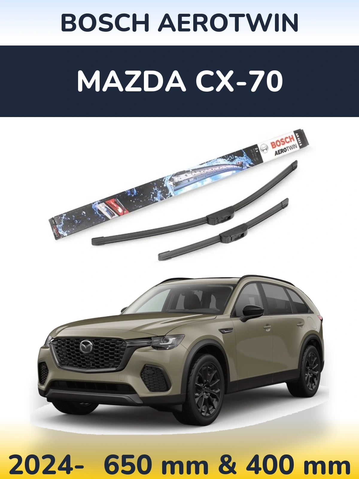 Front wiper blade set BOSCH AeroTwin 650 & 400 mm for Mazda CX-70 2024-2026