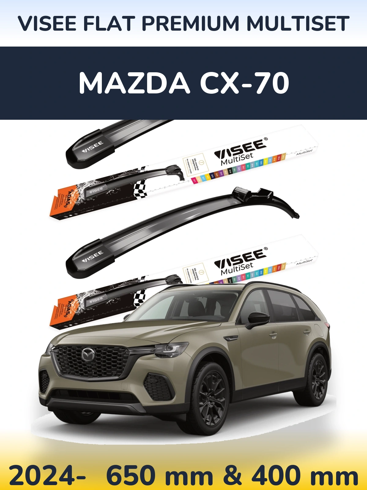Front wiper blade set VISEE FLAT PREMIUM MultiSet 650 & 400 mm for Mazda CX-70 2024-2026